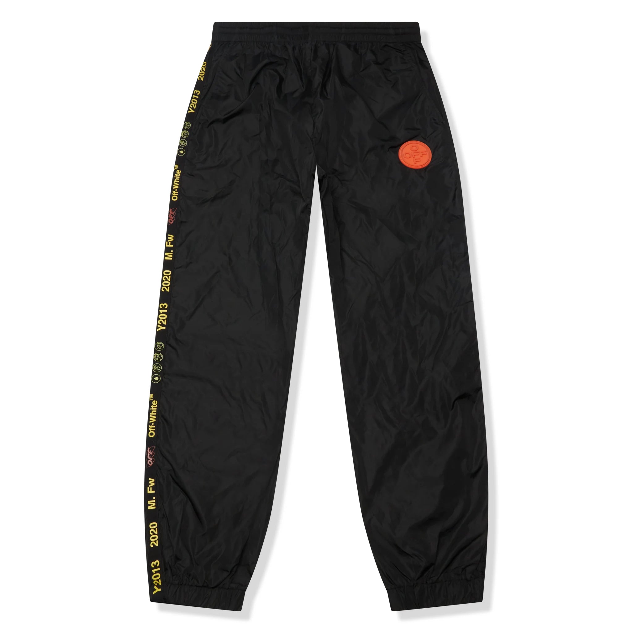 Front view of Preloved - Off-White Nylon Side Stripe Black Yellow Track Pants