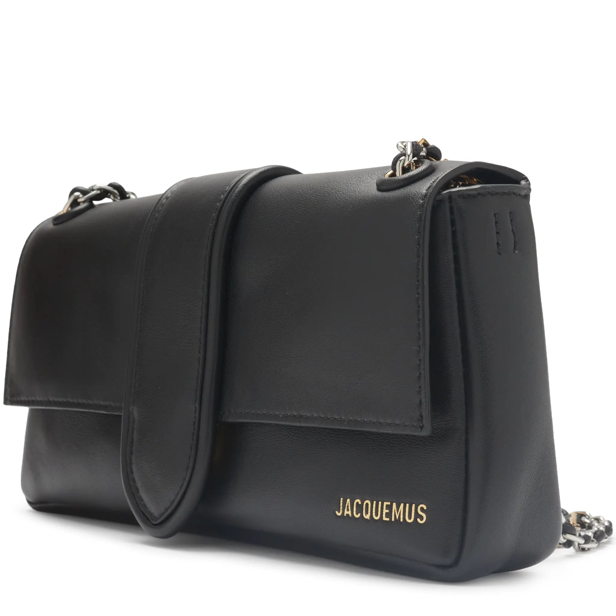 Front Side View of Preloved - Jacquemus The Bambino Chain Soft Flap Black Shoulder Bag 231BA052-3073-990