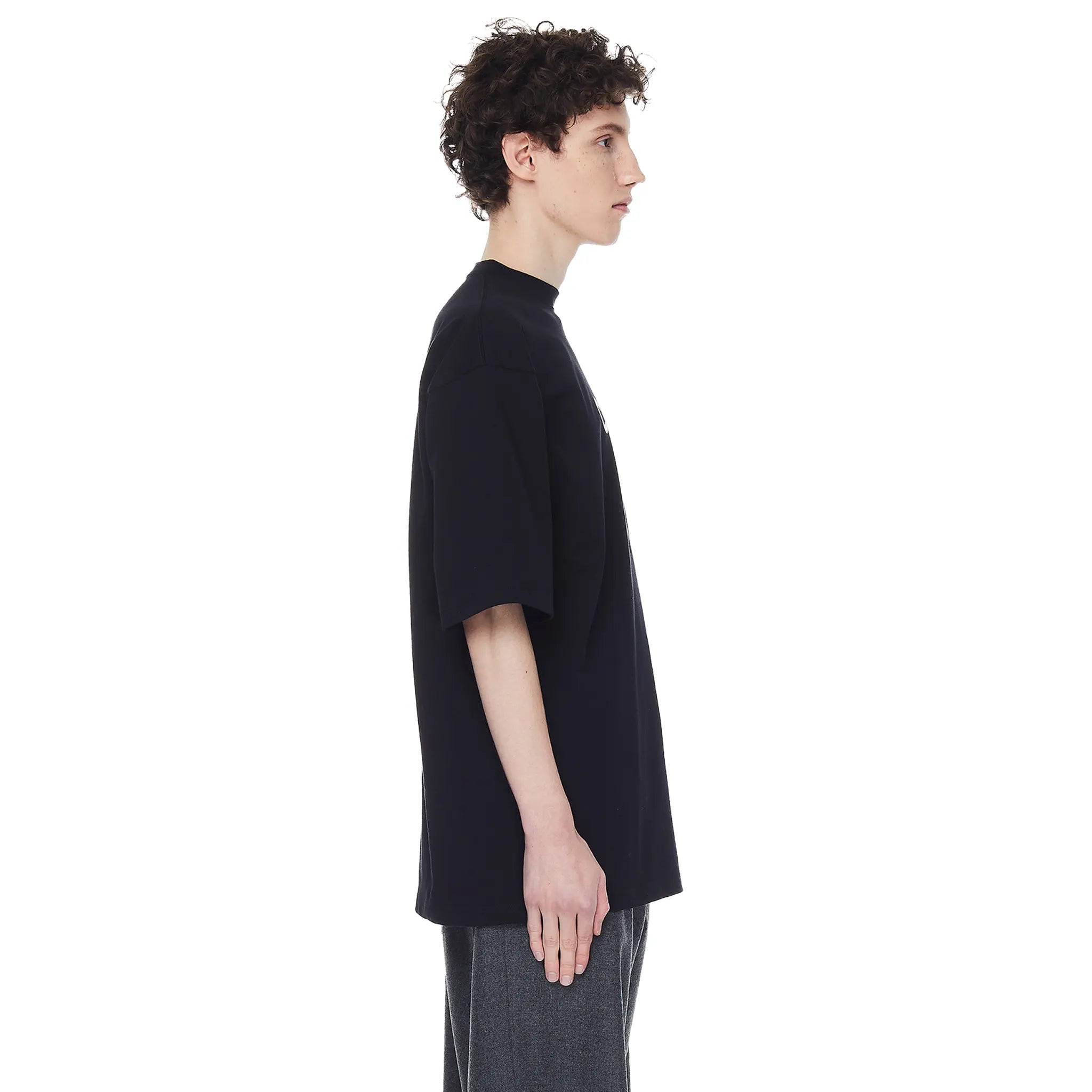 Side View of Preloved - Balenciaga Crew Logo Black White T-Shirt