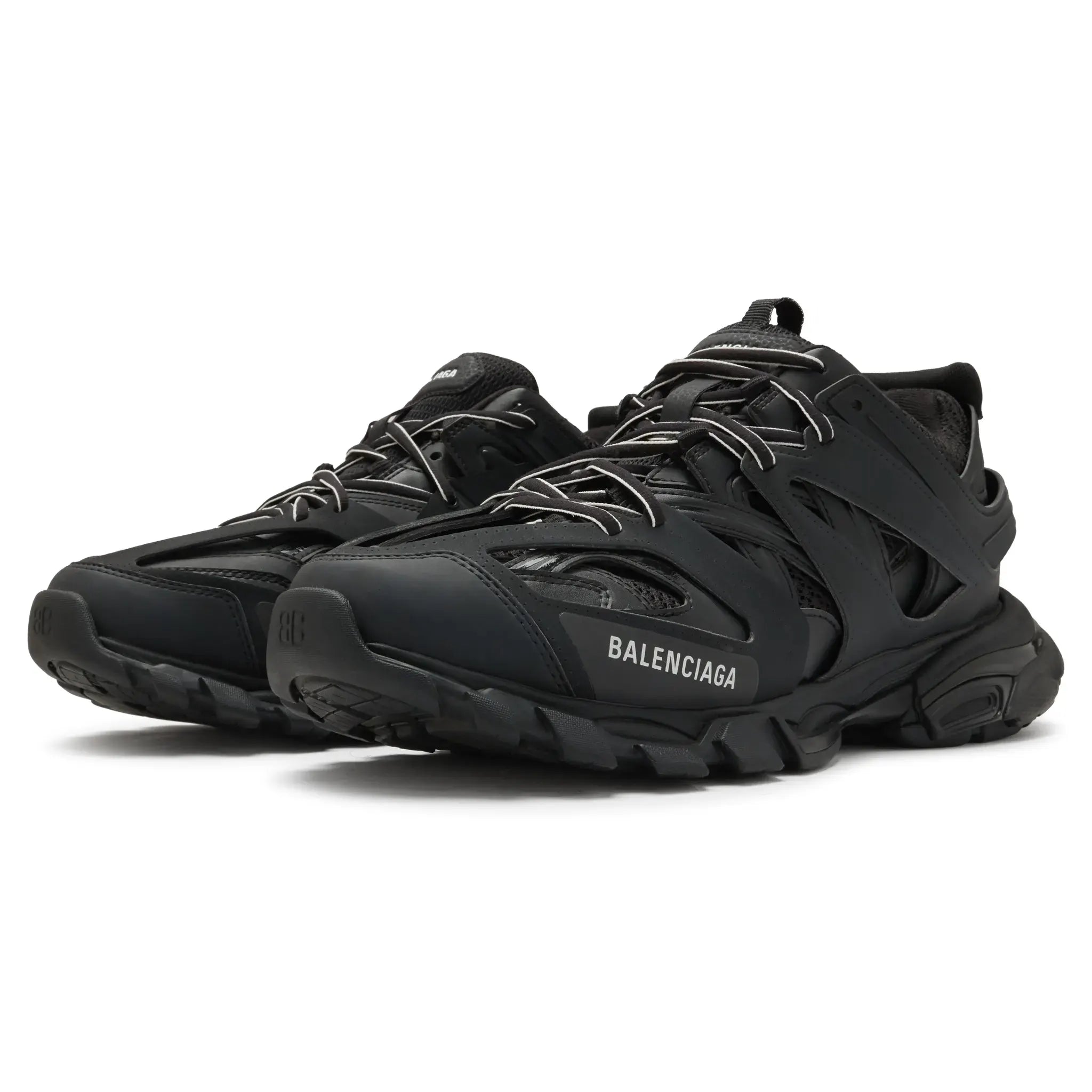 Front Side View of Preloved - Balenciaga Track 2.0 Sneaker Triple Black Clear Sole 568615W2GN1100