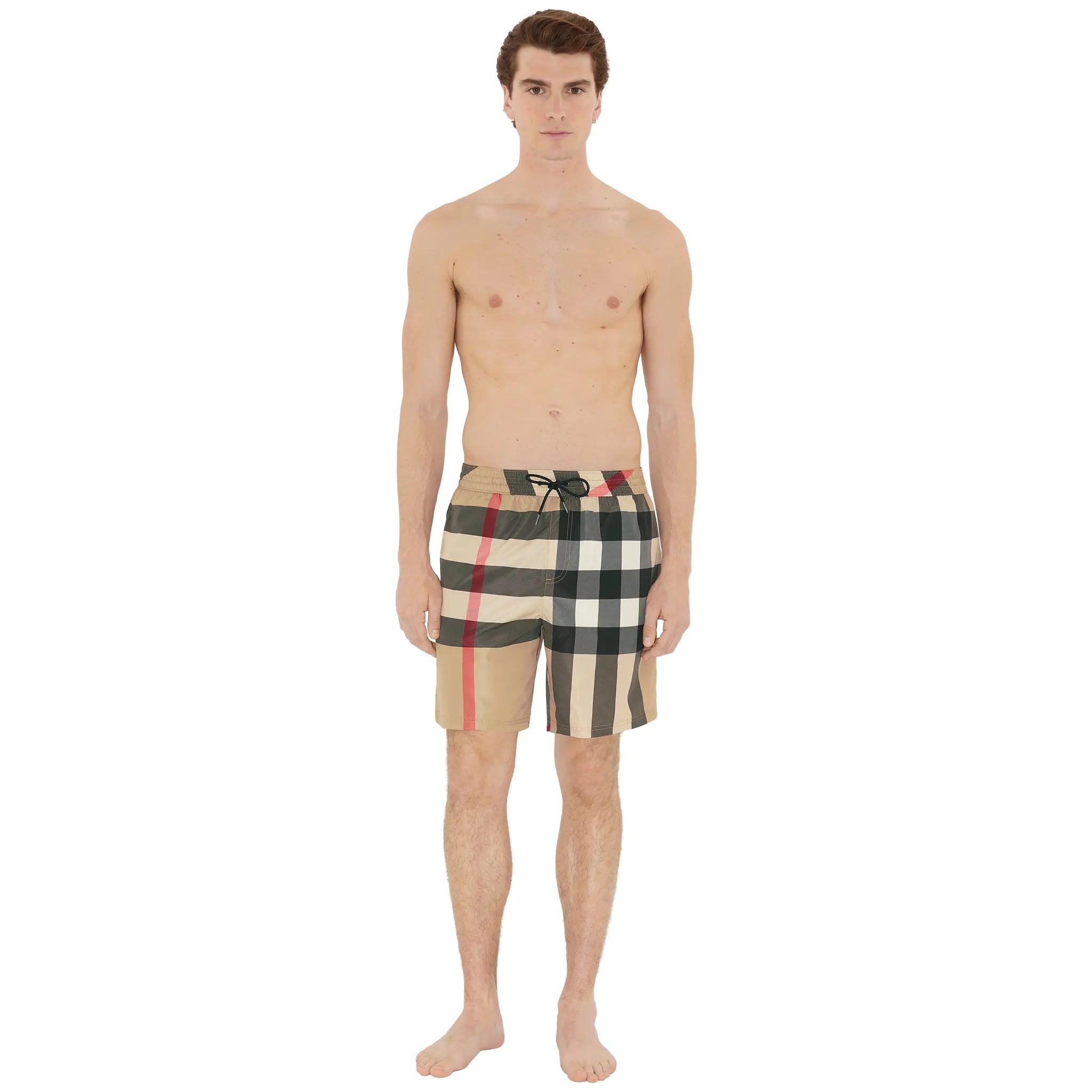 Front View of Preloved - Burberry Check Beige Swim Shorts 81126821