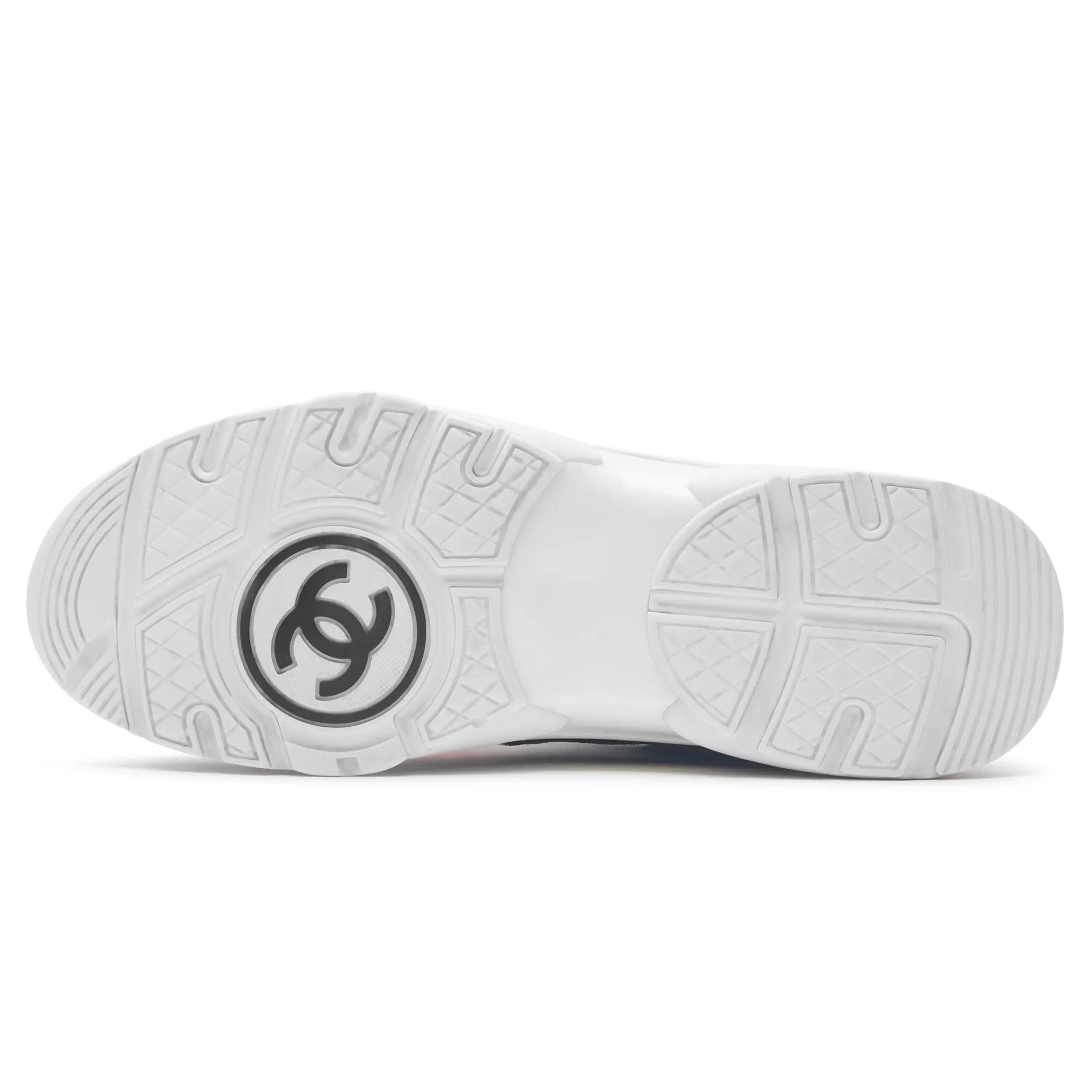Sole View of Preloved - Chanel CC Logo Suede Nylon White Orange Blue Sneaker