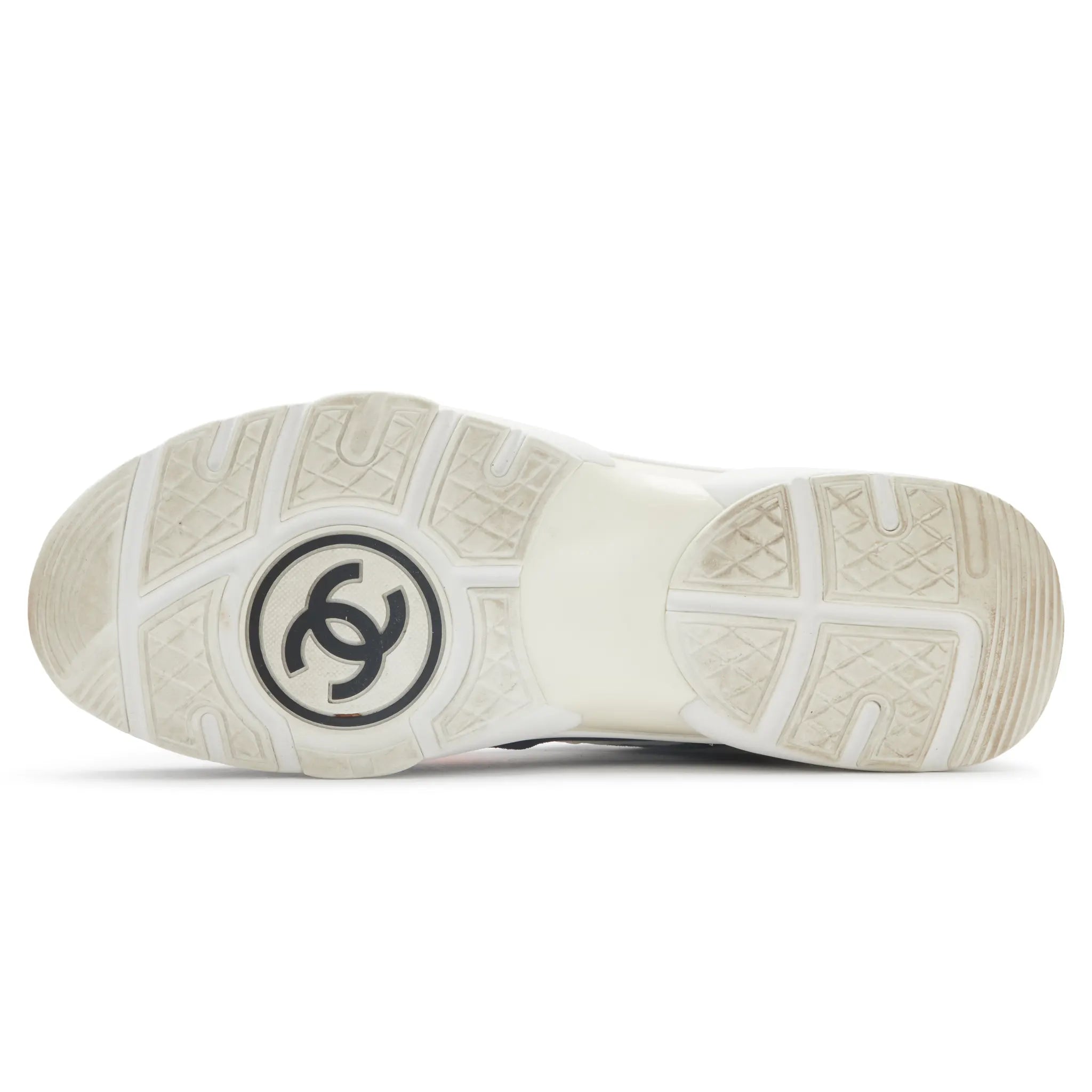 Sole View of Preloved - Chanel CC Logo Suede Nylon White Orange Blue Sneaker