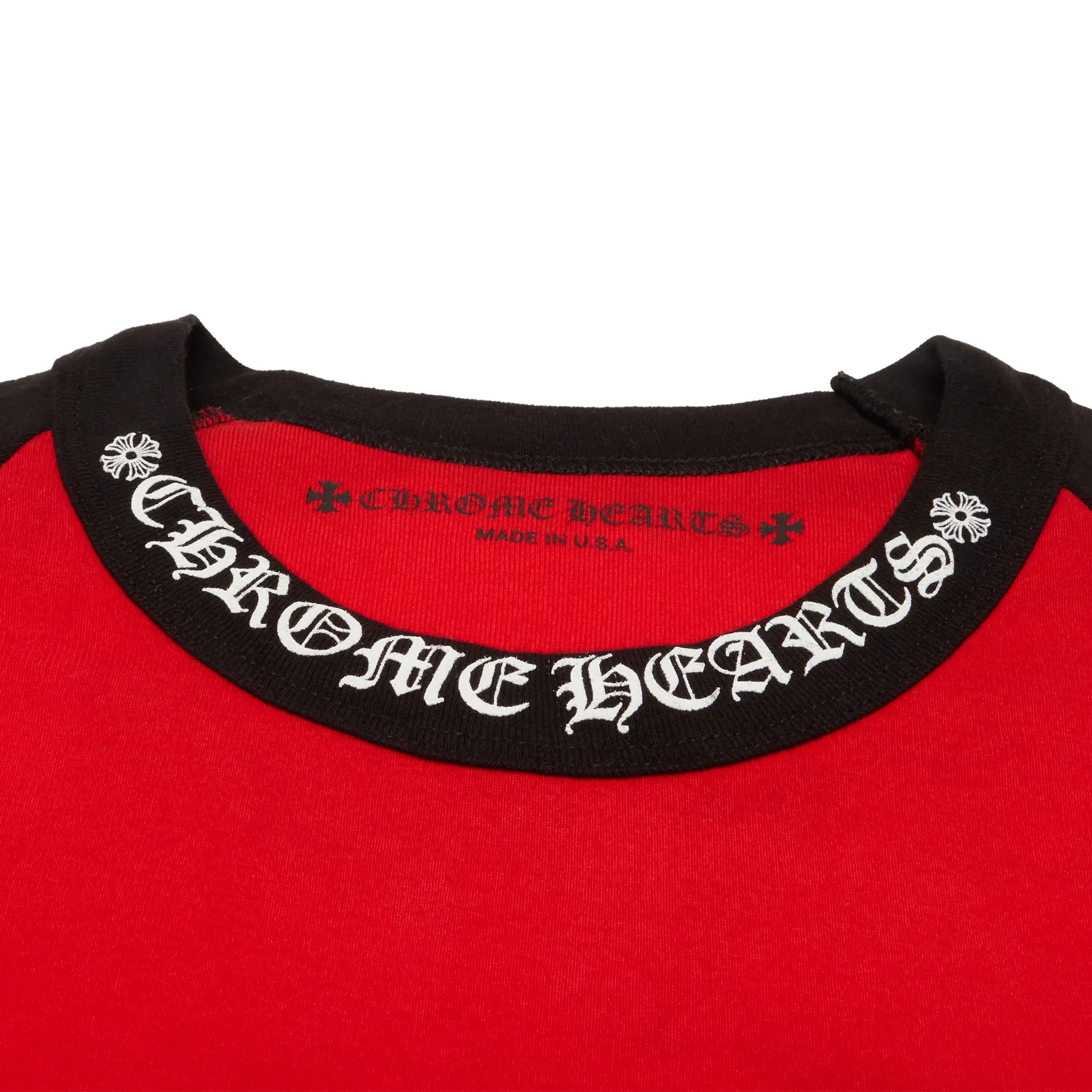 Neck View of Preloved - Chrome Hearts Neck Logo L/S Baseball Red Black Shirt 1383 100000107NLBS-RED