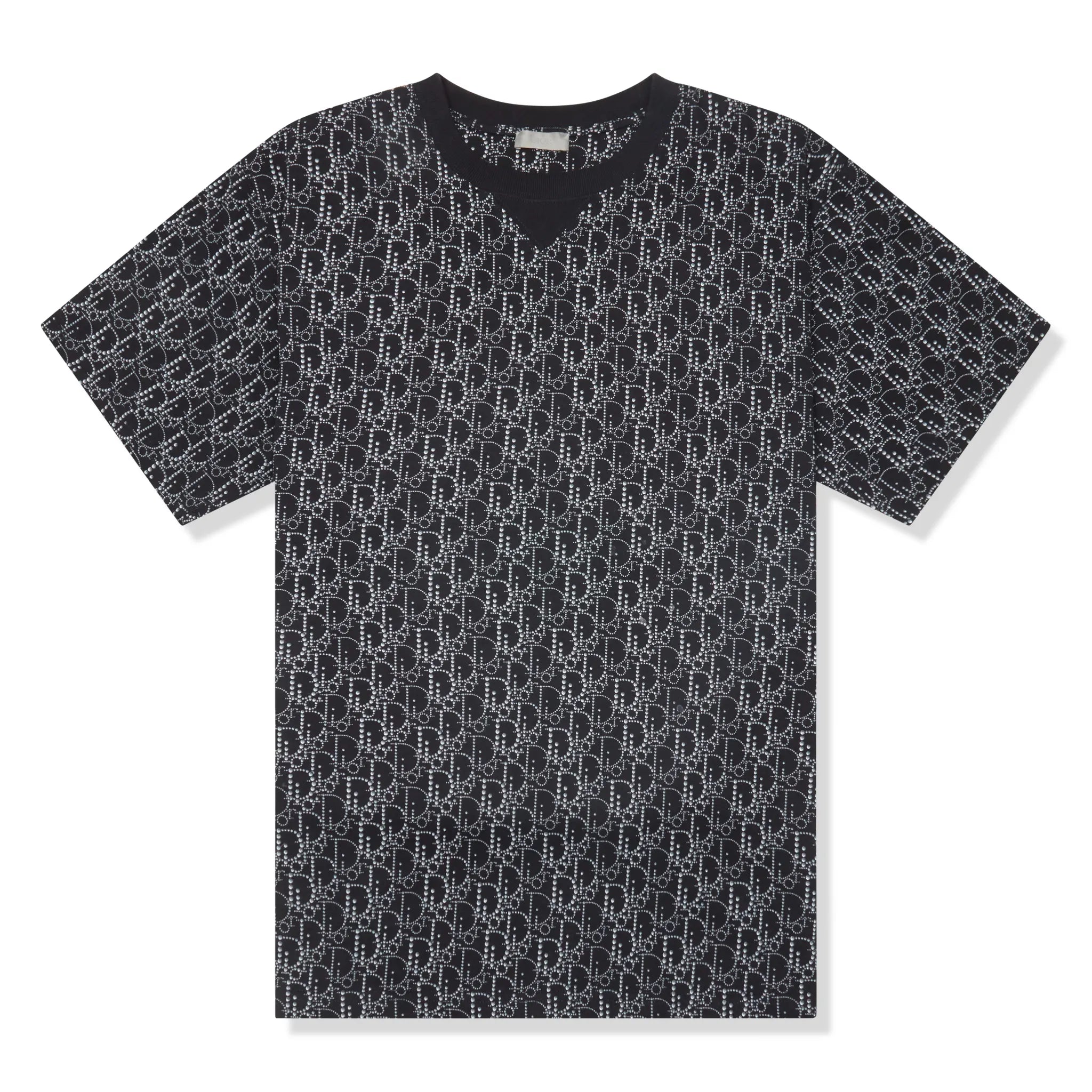 Front View of Preloved - Dior Oblique Beaded Navy Oversized T-Shirt 043J625C0674_C588