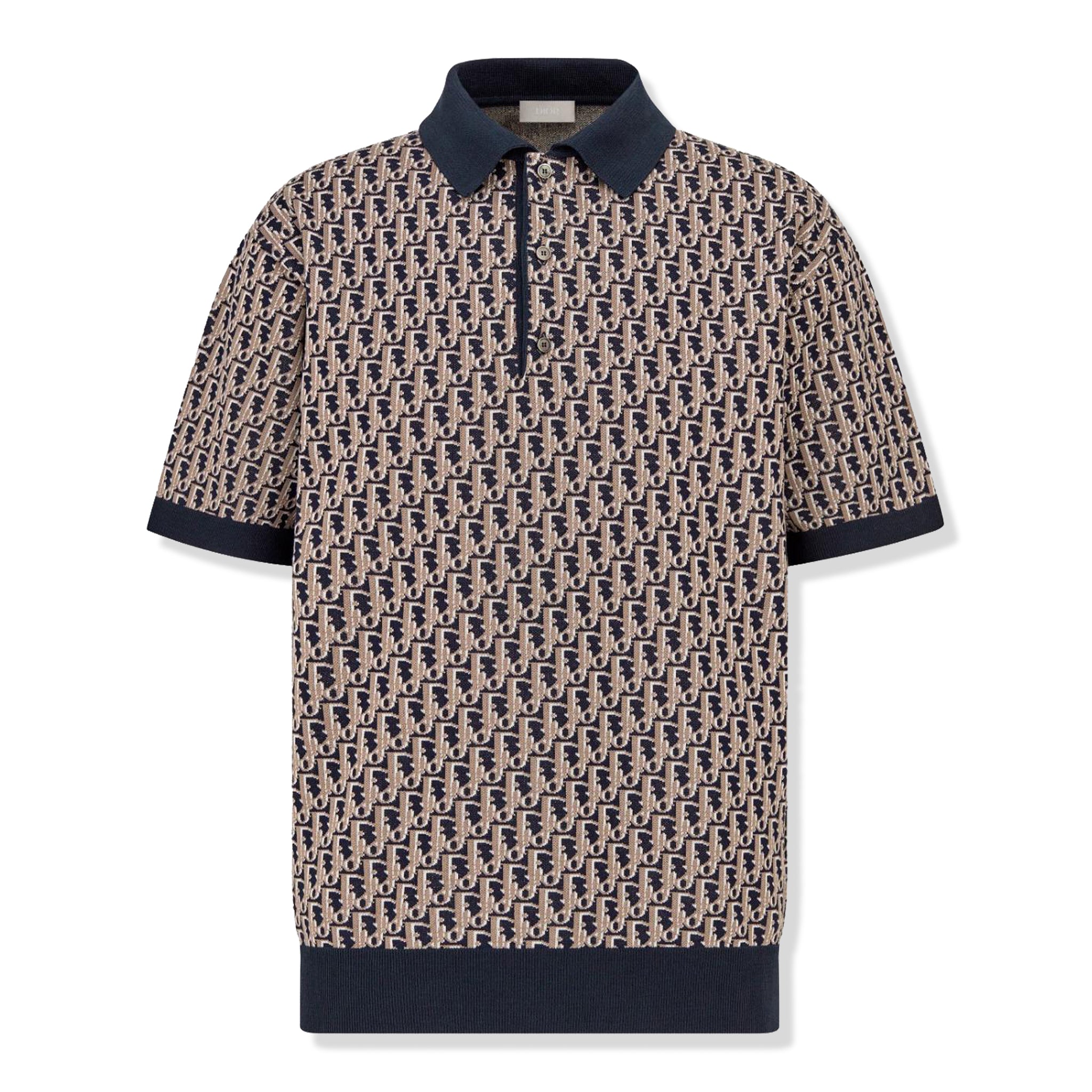 Front View of Preloved - Dior Oblique Beige Blue Polo Shirt