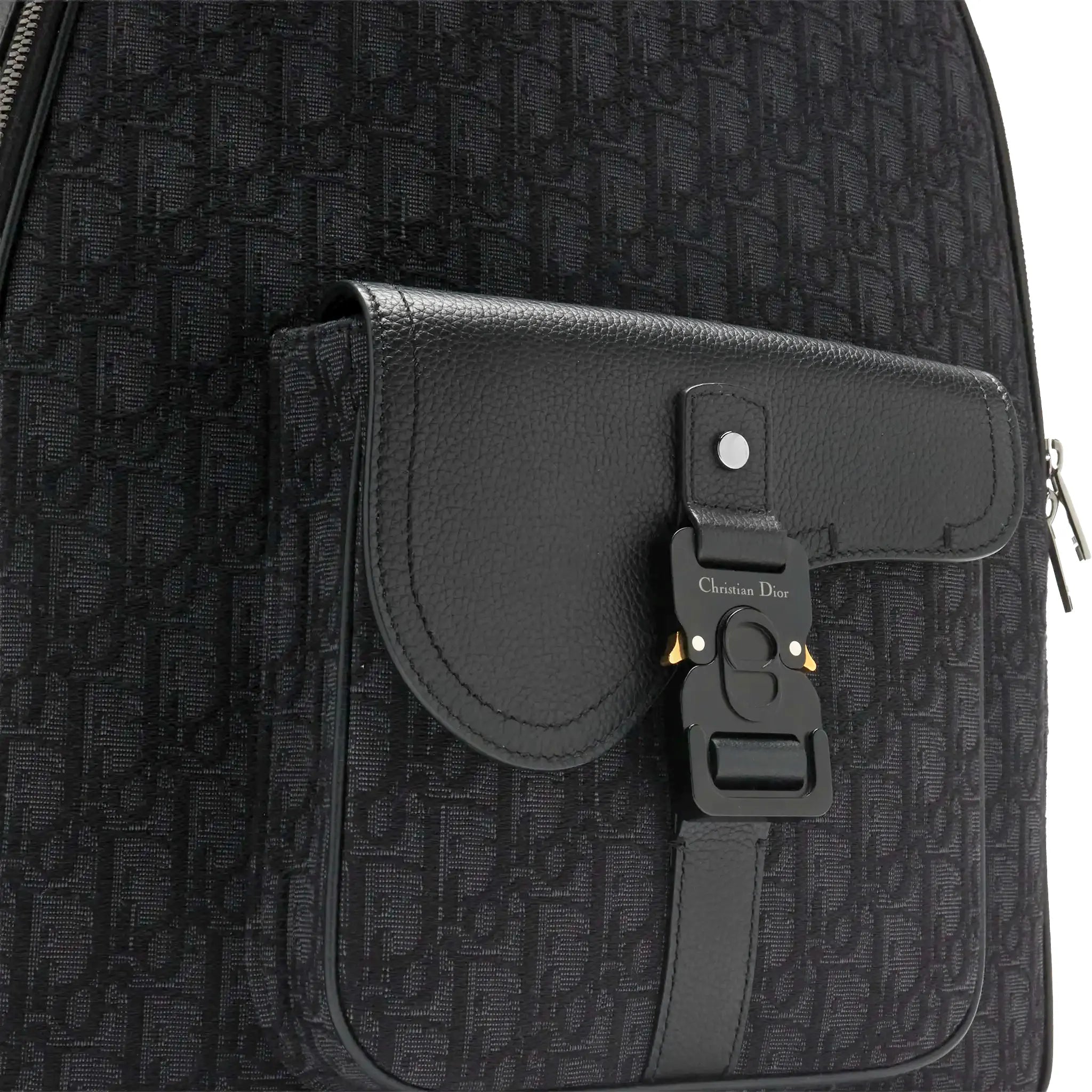 Detailed Front View of Preloved - Dior Oblique Jacquard And Grained Calfskin Black Saddle Backpack