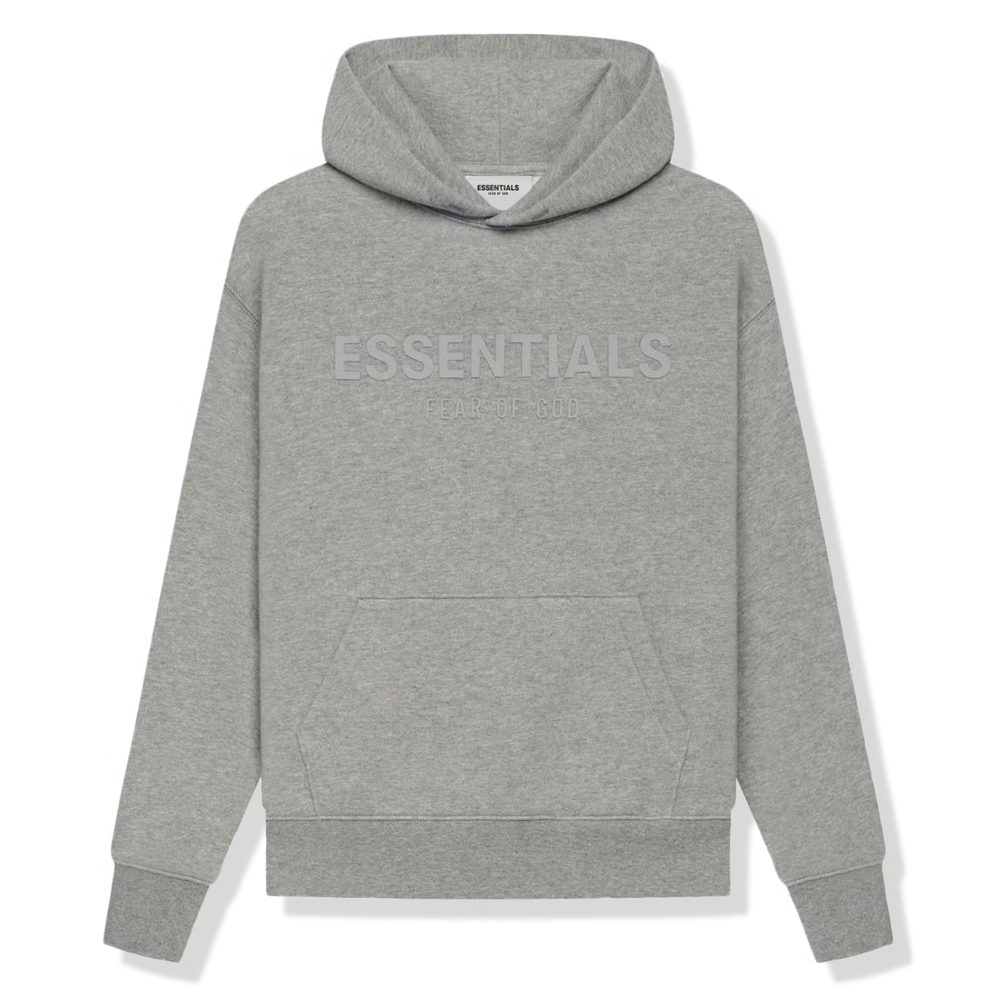 Front View of Preloved - Fear Of God Essentials Kids Heather Oatmeal Hoodie 192SP212103K