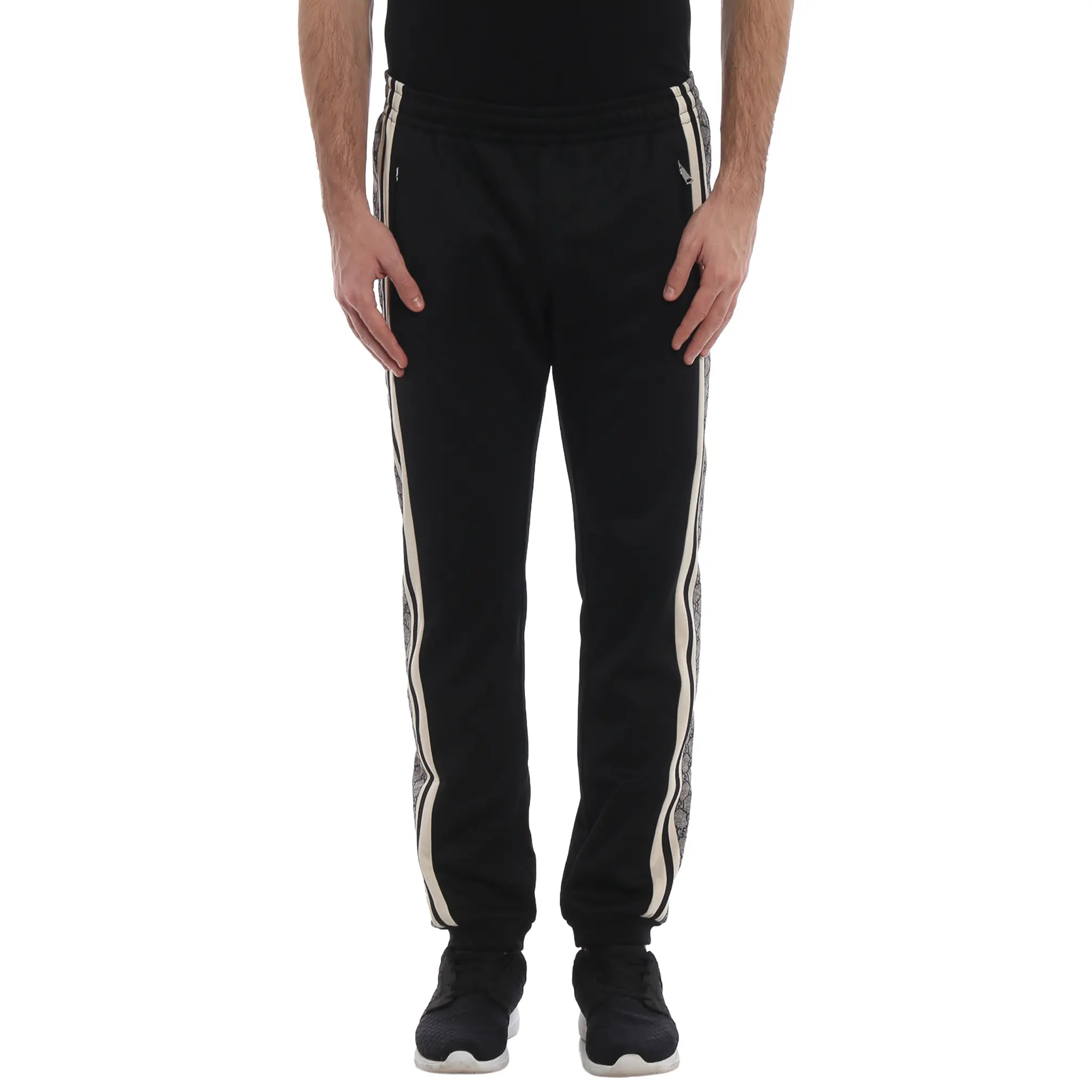 Front View of Preloved - Gucci GG Print Technical Jersey Tapered Black Sweatpants