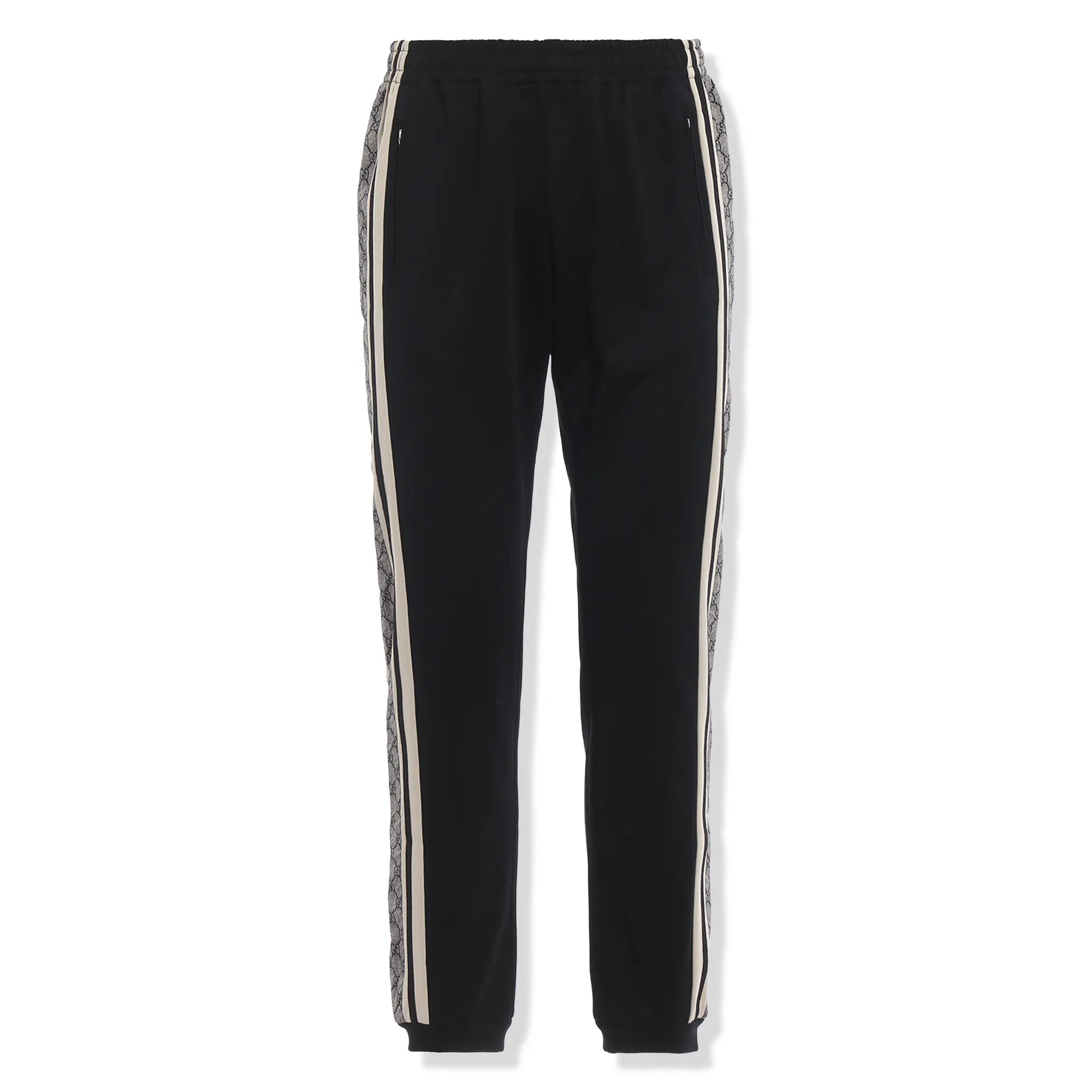 Front View of Preloved - Gucci GG Print Technical Jersey Tapered Black Sweatpants