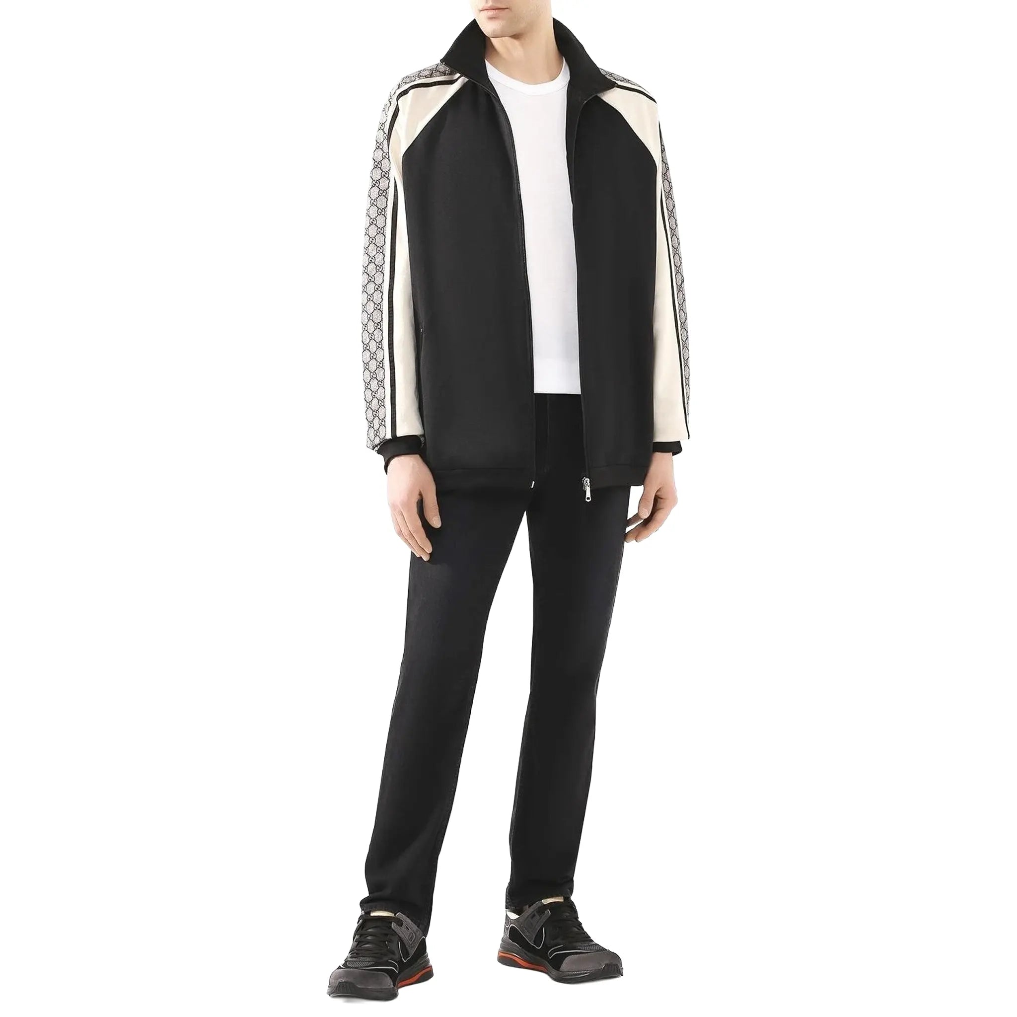Front View of Preloved - Gucci GG Print Technical Jersey Tapered Black Track Jacket 545601-XJACZ-1093