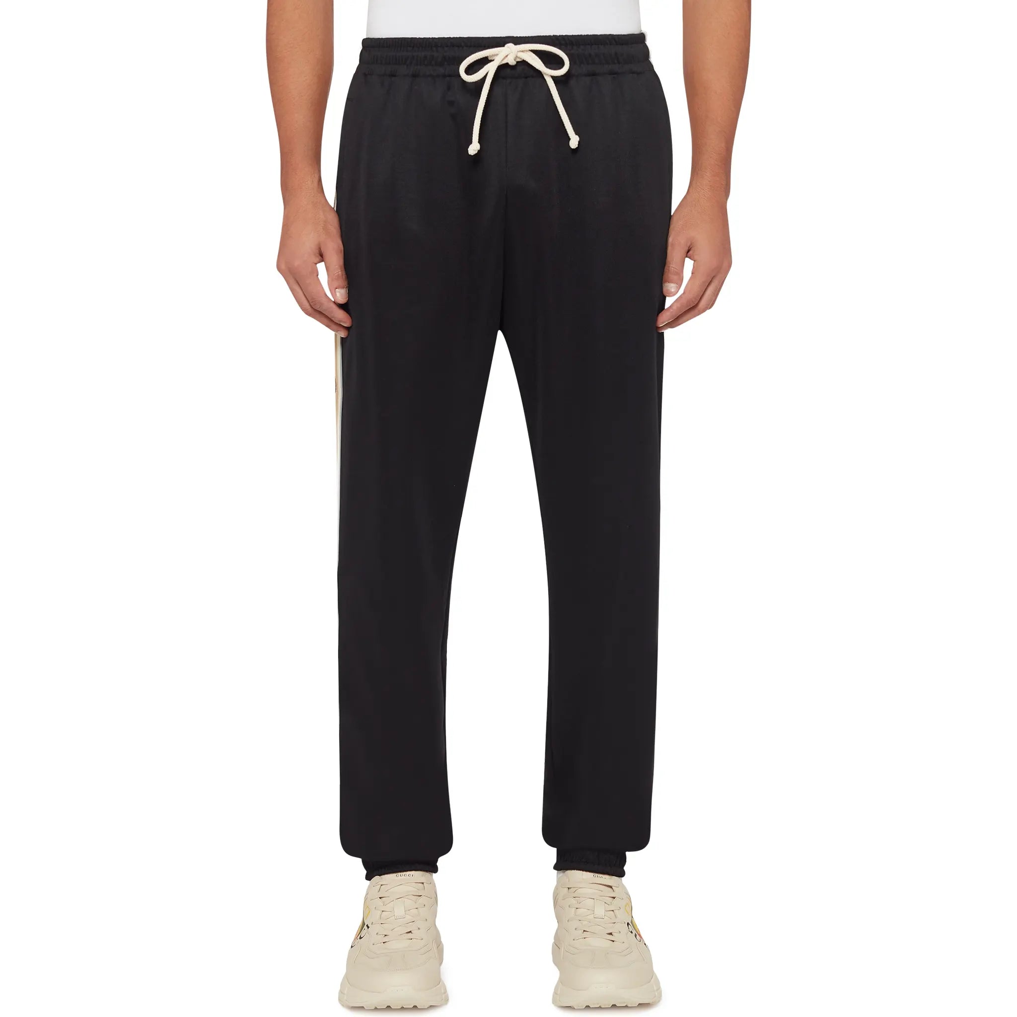 Front View of Preloved - Gucci GG Ribbon Technical Jersey Black Sweatpants