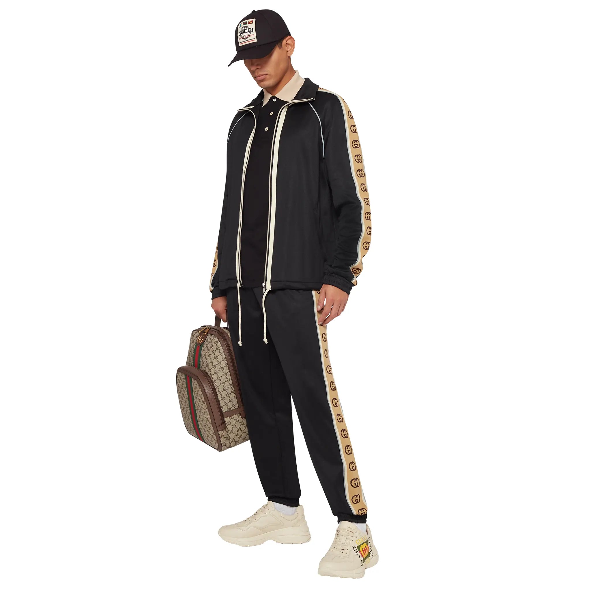Front View of Preloved - Gucci GG Ribbon Technical Jersey Black Sweatpants