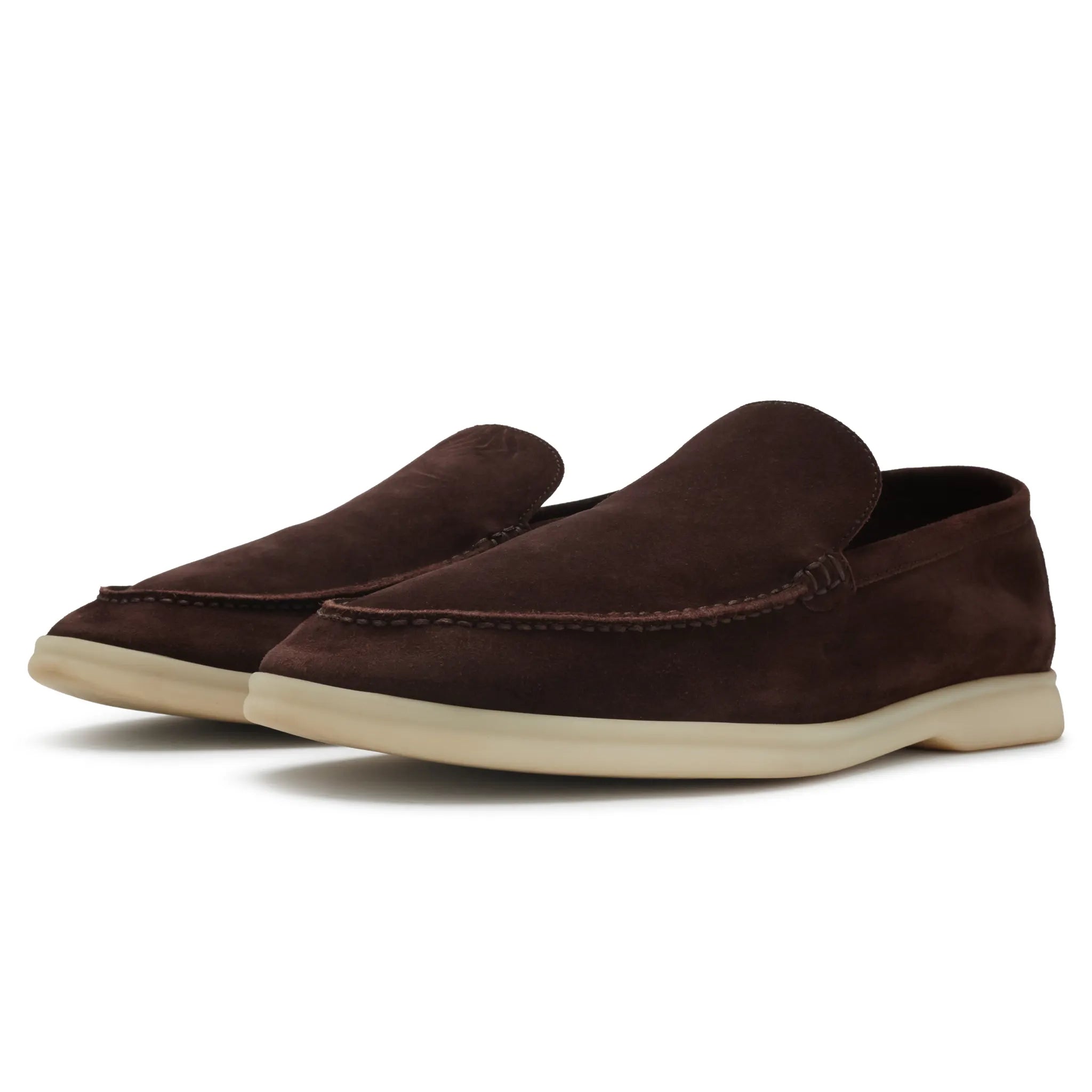 Front Side View of Preloved - Loro Piana Summer Walk Suede Chocolate Loafers