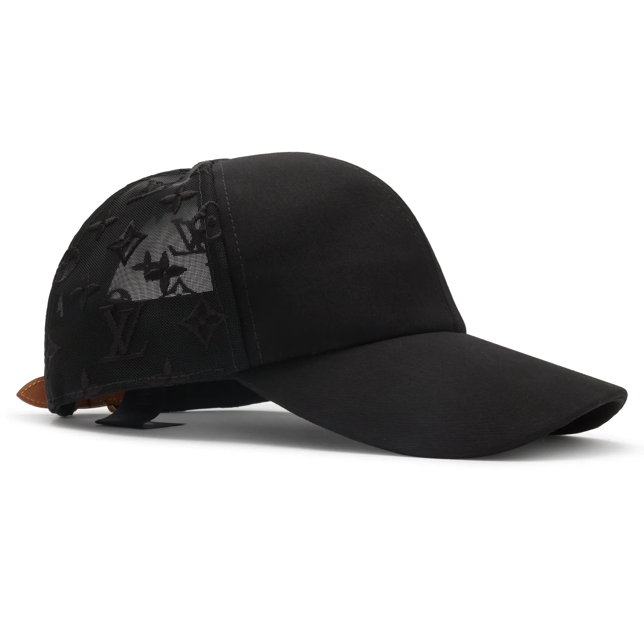 Front Side View of Preloved - Louis Vuitton LV Monogram Mesh Black Baseball Cap M77114