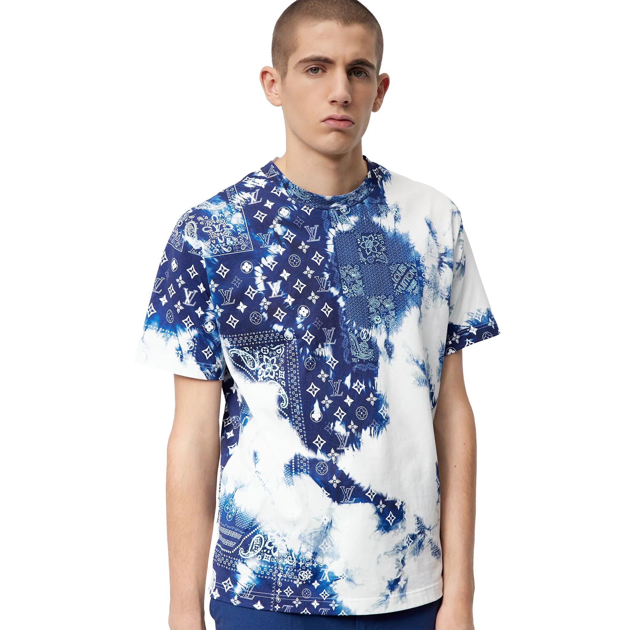 Front View of Preloved - Louis Vuitton Monogram Bandana Blue T Shirt NVPROD3570115V