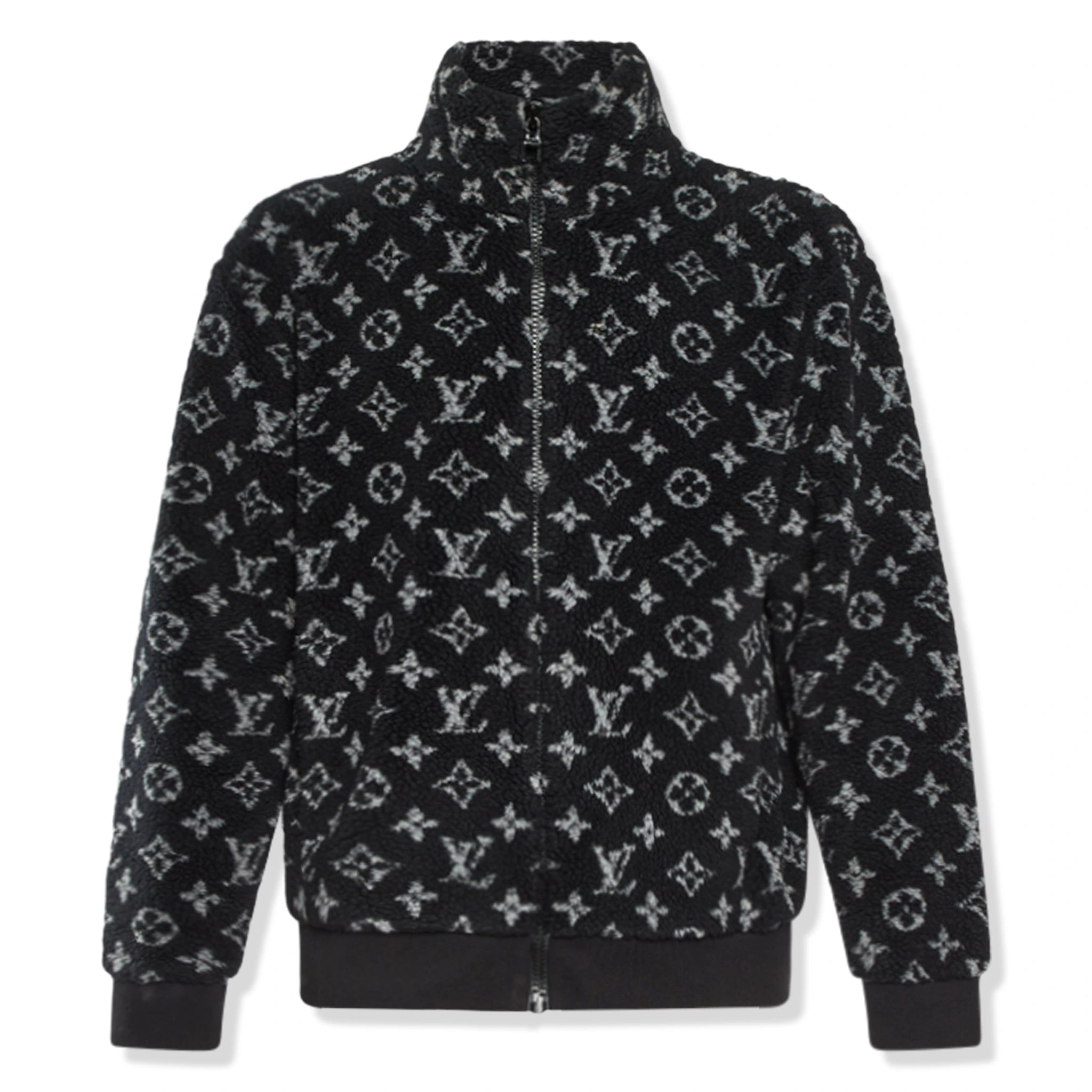 Front View of Preloved - Louis Vuitton Monogram Fleece Black Grey Zip-Up Jacket 1A5VEF