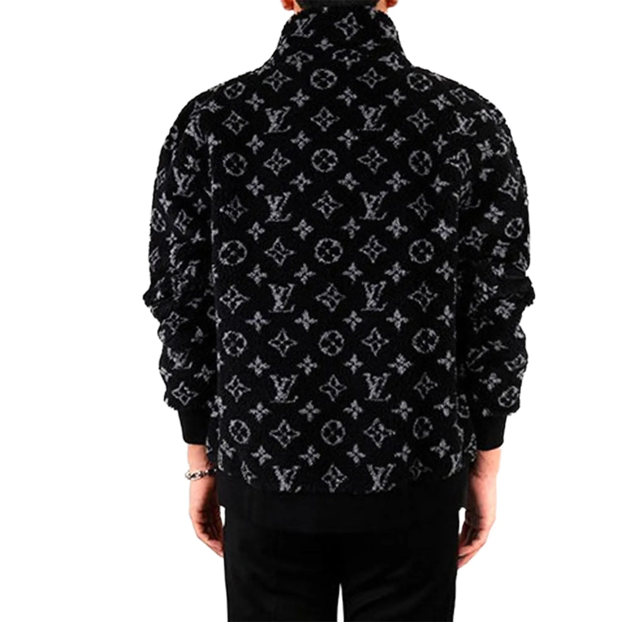Back View of Preloved - Louis Vuitton Monogram Fleece Black Grey Zip-Up Jacket