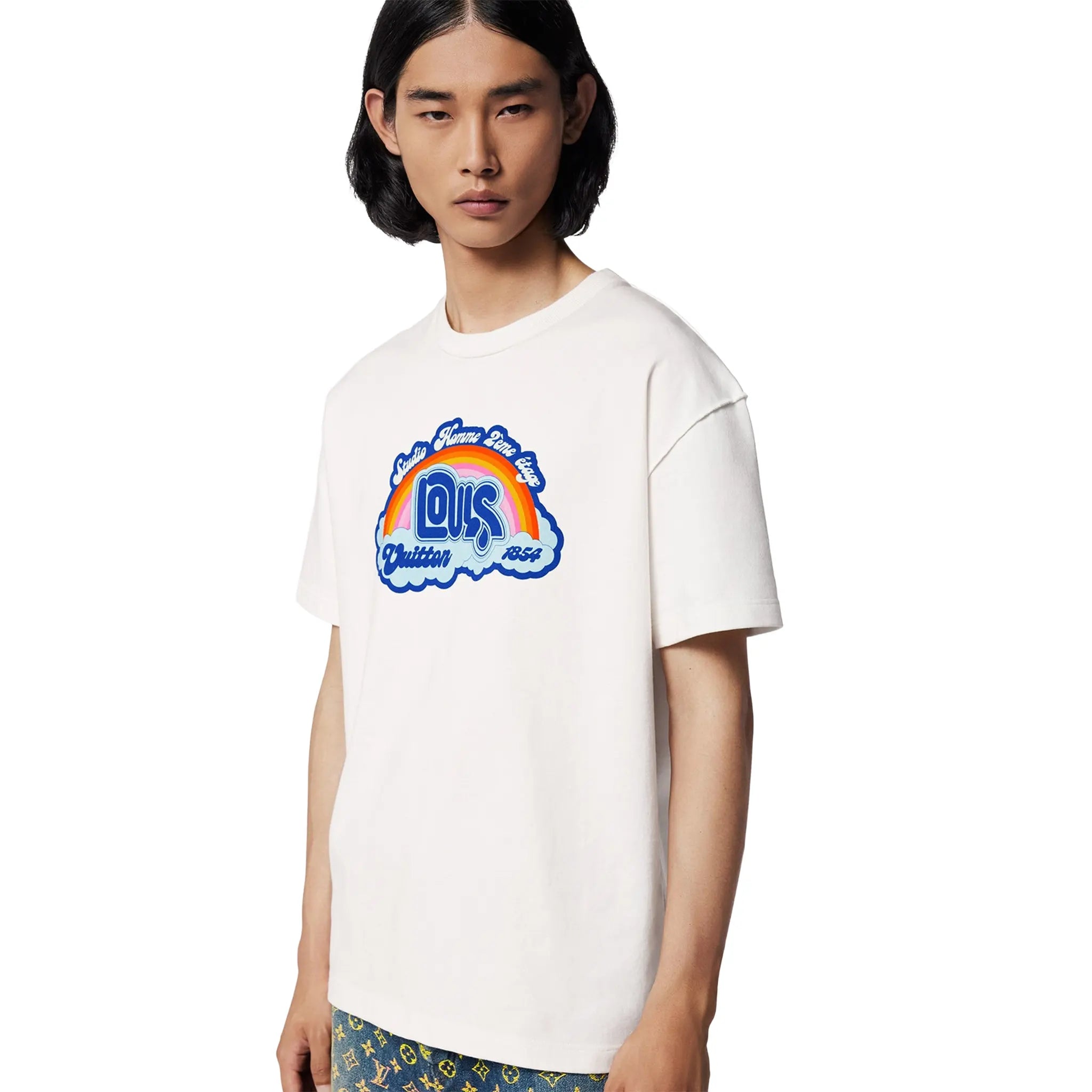 Front View of Preloved - Louis Vuitton Rainbow Printed Milky White T-Shirt 1AB4UM