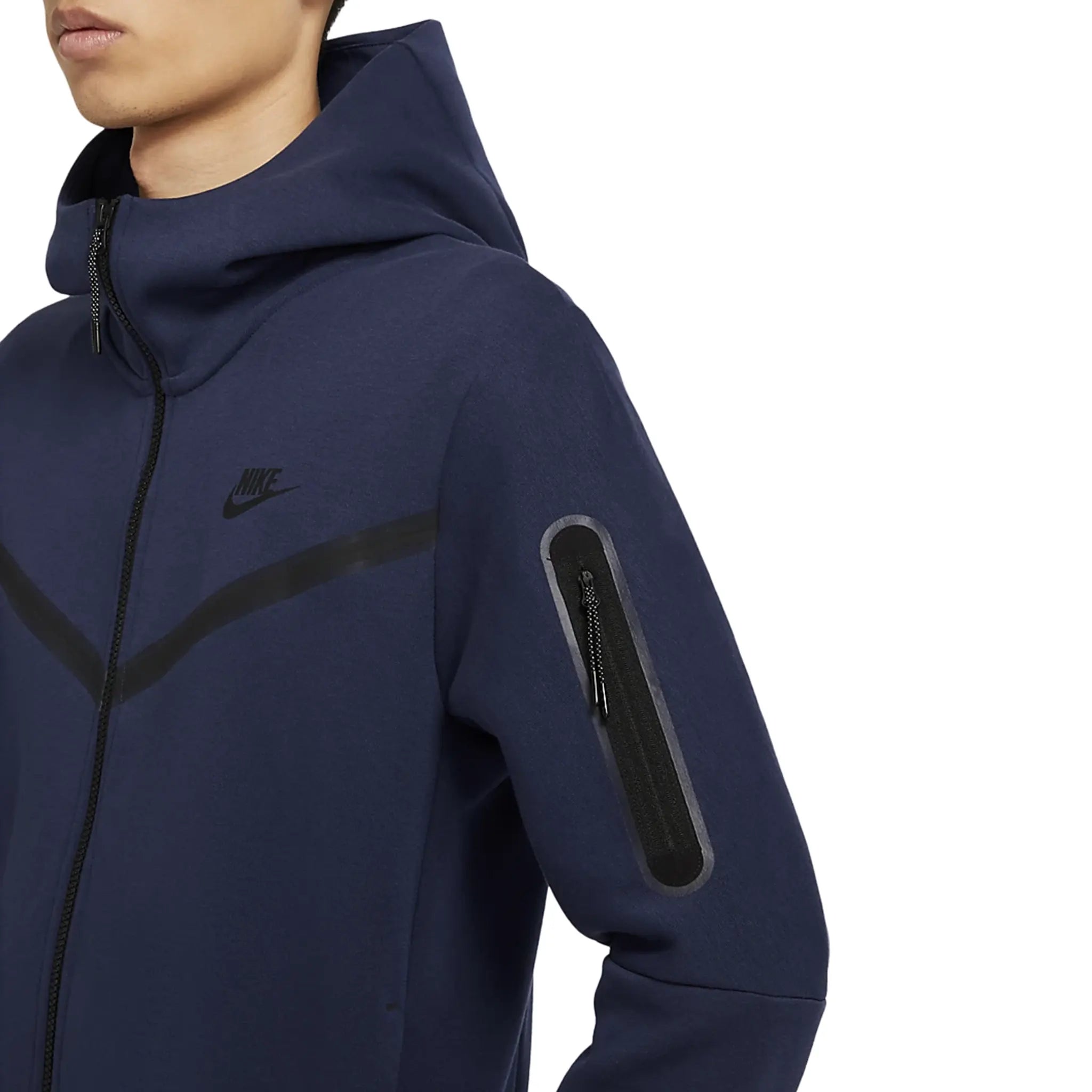 Front Side View of Preloved - Nike Tech Fleece Navy Hoodie CU4495-410 | CU4489-410