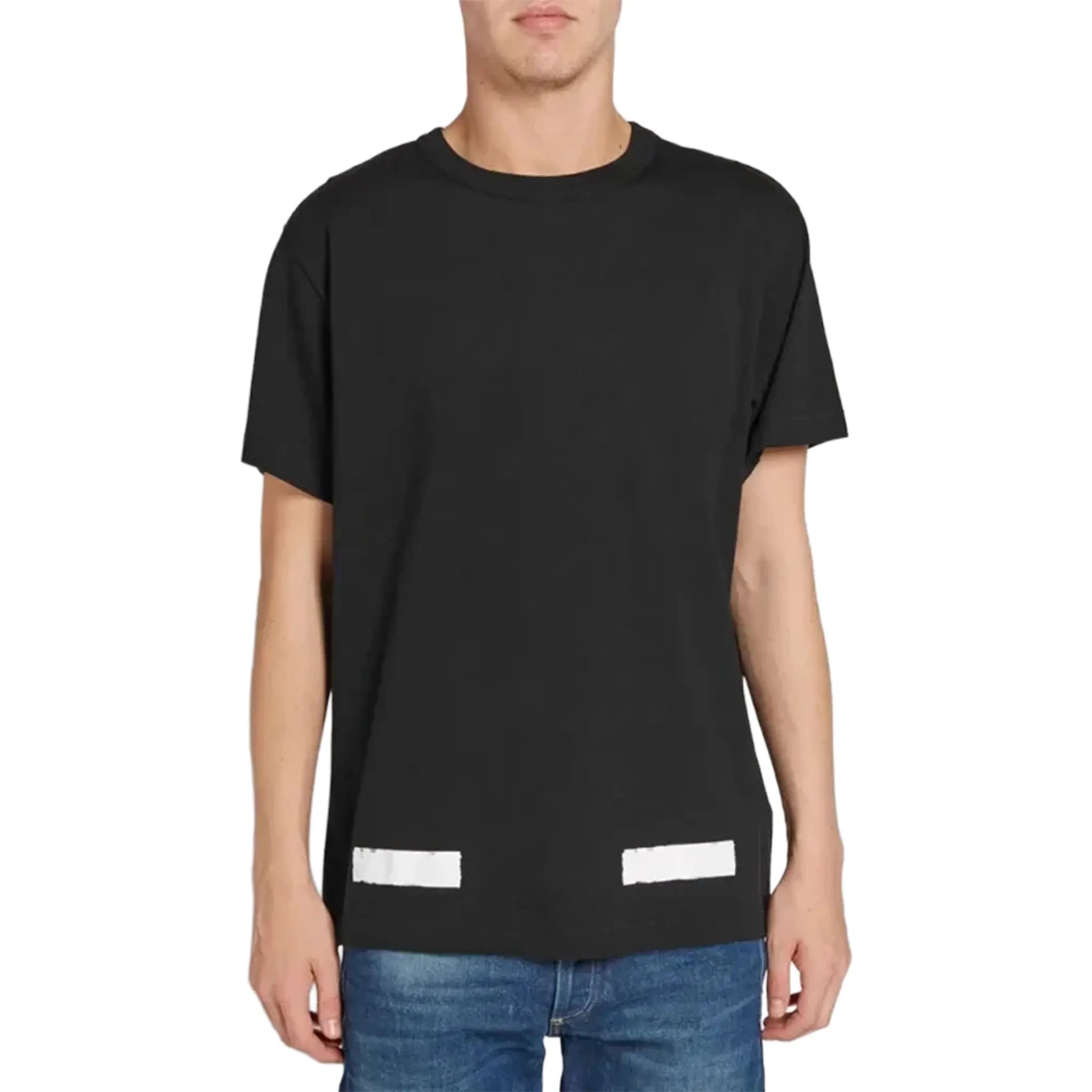 Model Back View of Preloved - Off-White Brushed Diagonal Black T-Shirt