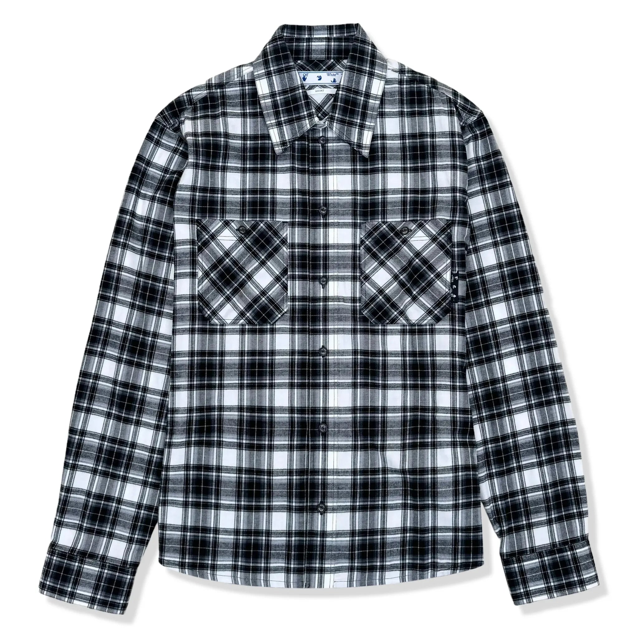 Front View of Preloved - Off-White Checked Arrow Black White Shirt OMGA133R21FAB0021000