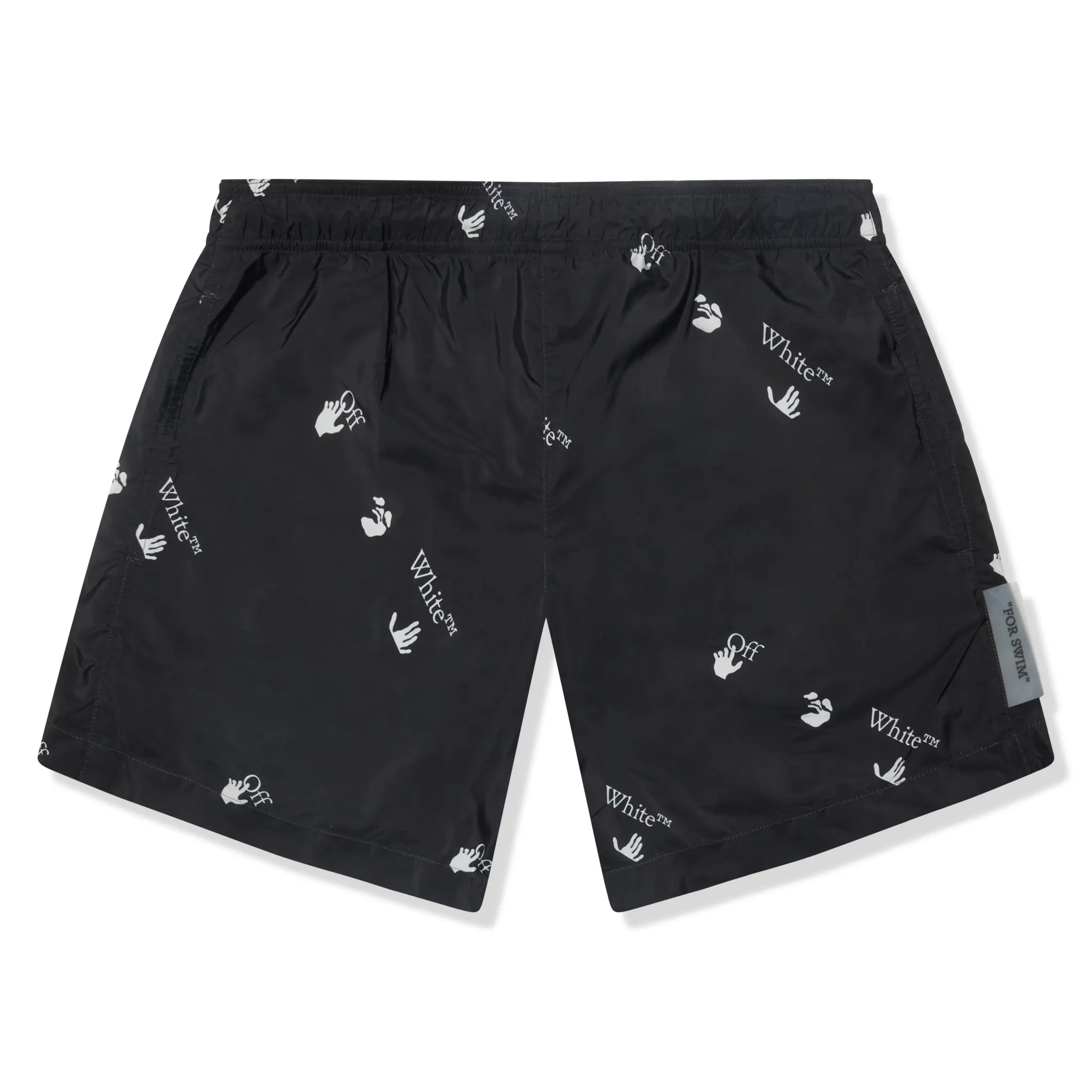 Front View of Preloved - Off-White Hands Off Print Black Swim Shorts OMFA003F21FAB0041001