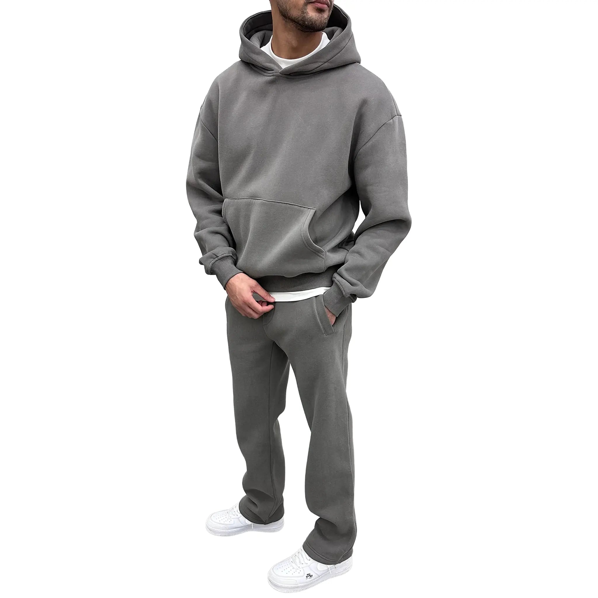 Front View of Preloved - SIARR Essential Dark Grey Hoodie & Sweatpants