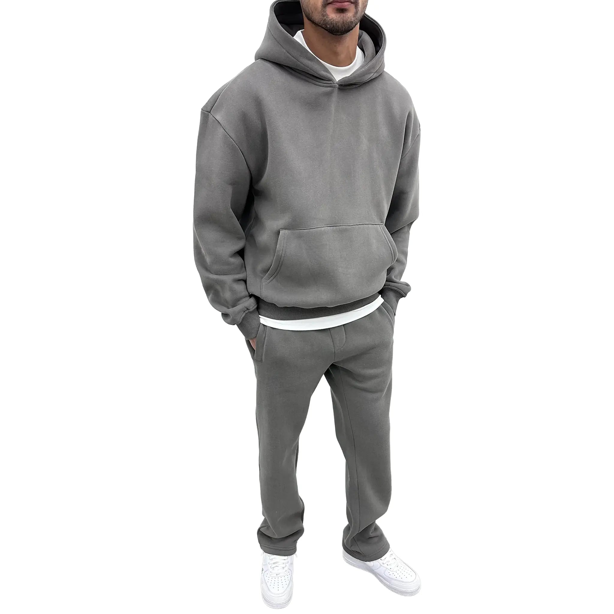 Front View of Preloved - SIARR Essential Dark Grey Hoodie & Sweatpants