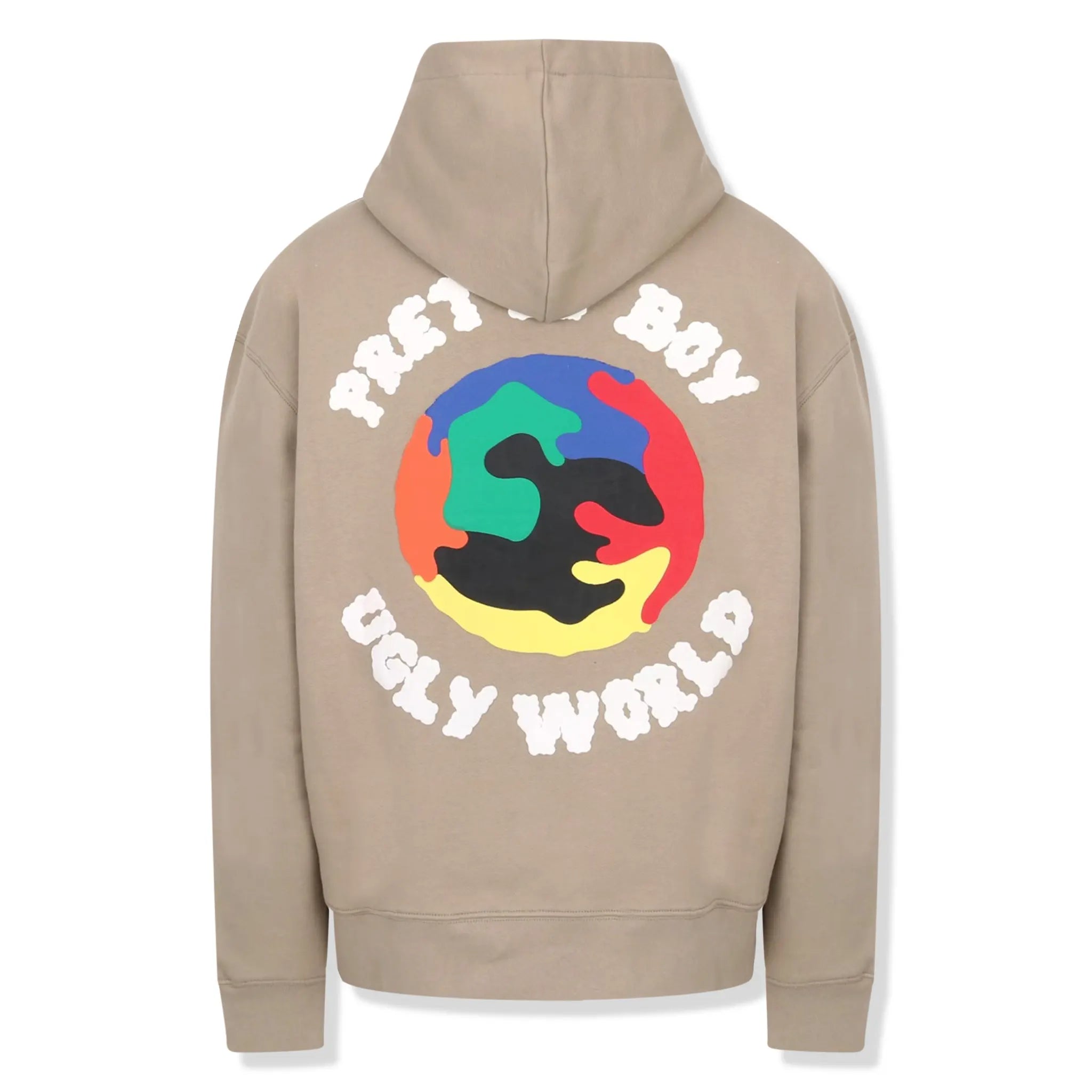 Back View of Pretty Boy Ugly World Beige Hoodie 314404310