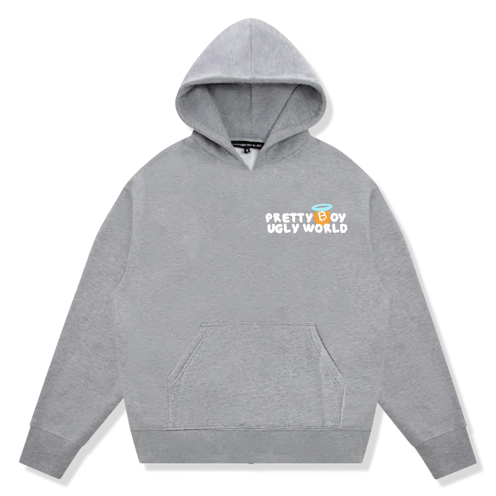Front View of Pretty Boy Ugly World Bitcoin Grey Hoodie 310102390