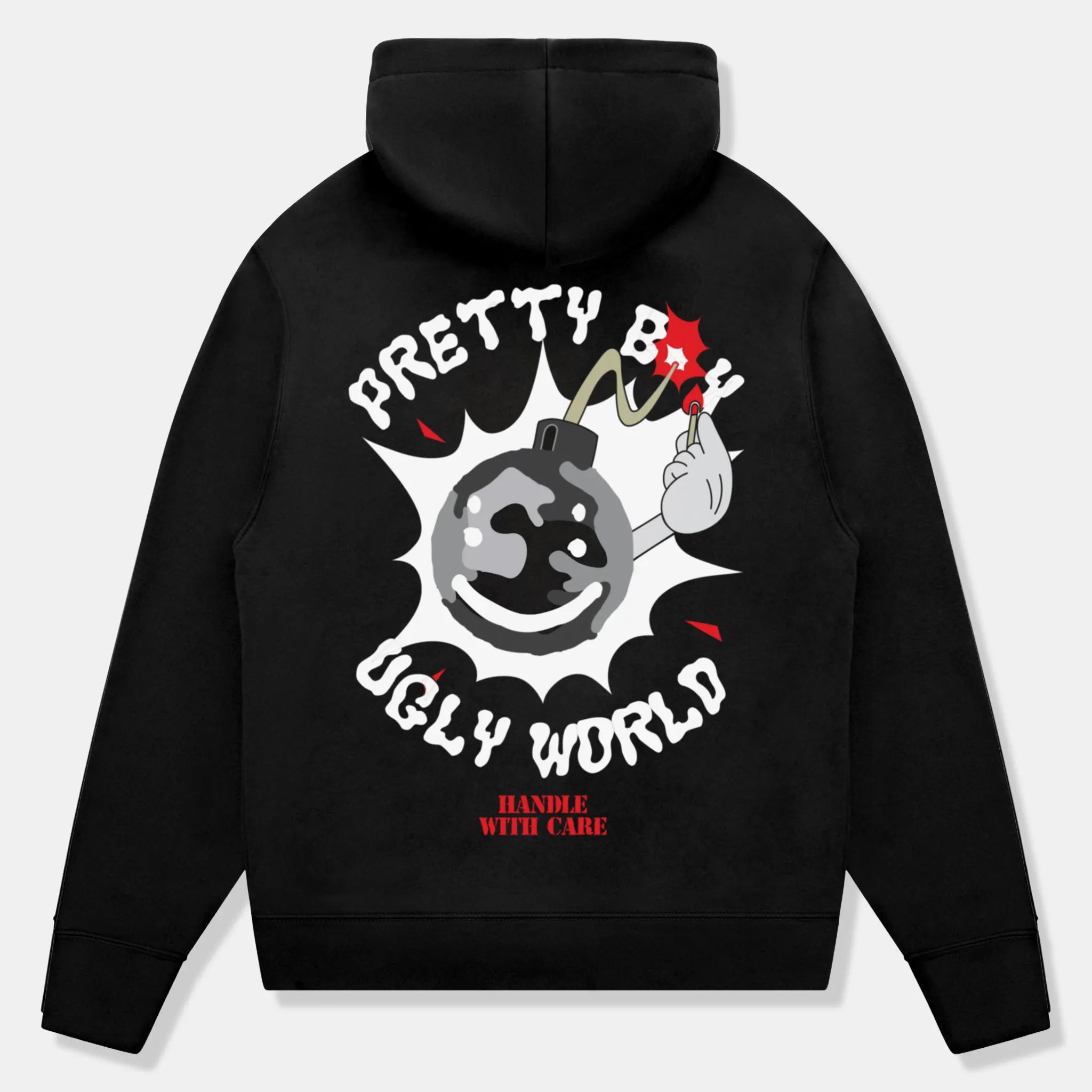 Back View of Pretty Boy Ugly World Bomb Black Hoodie 310140350