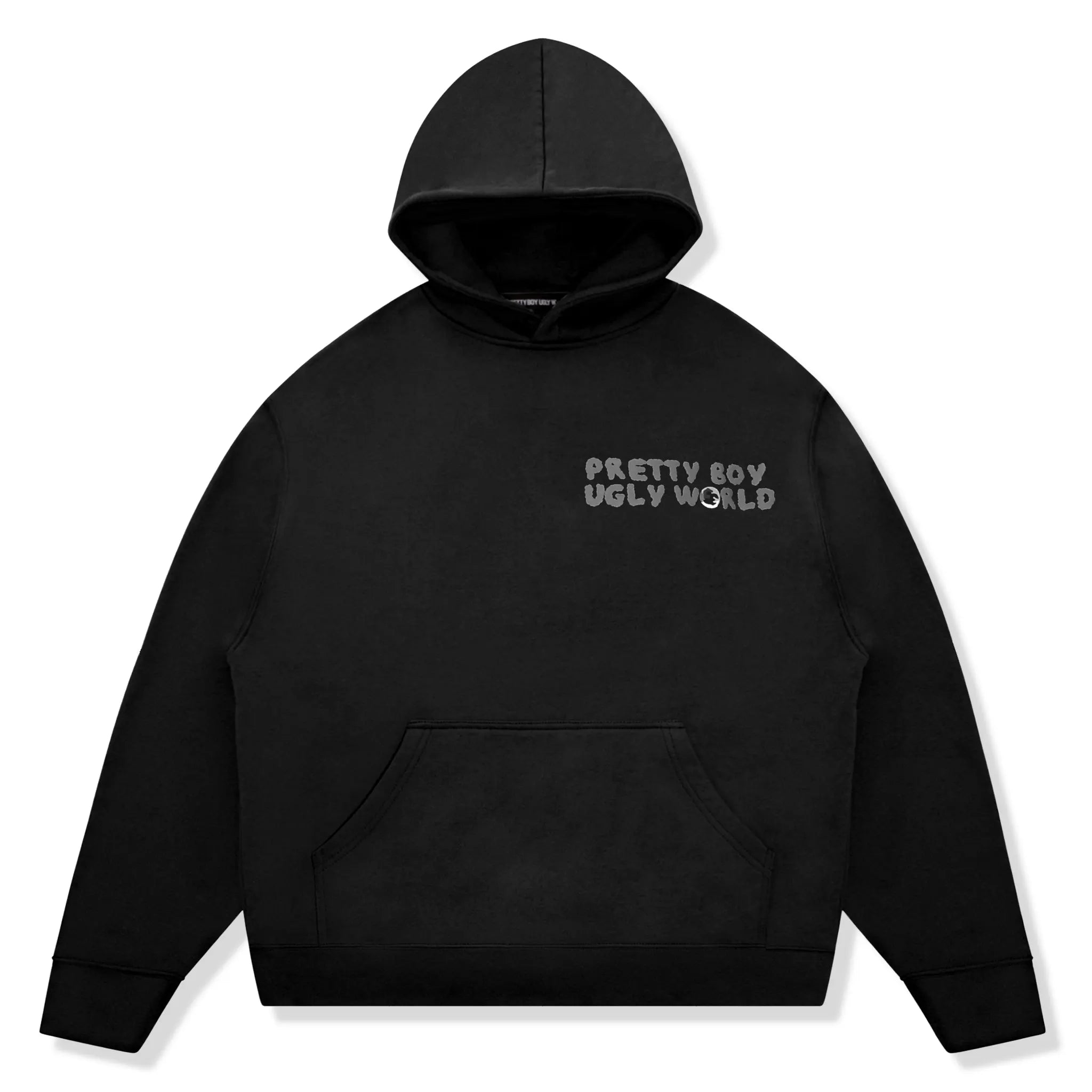 Front View of Pretty Boy Ugly World Camo Black Hoodie 314440430