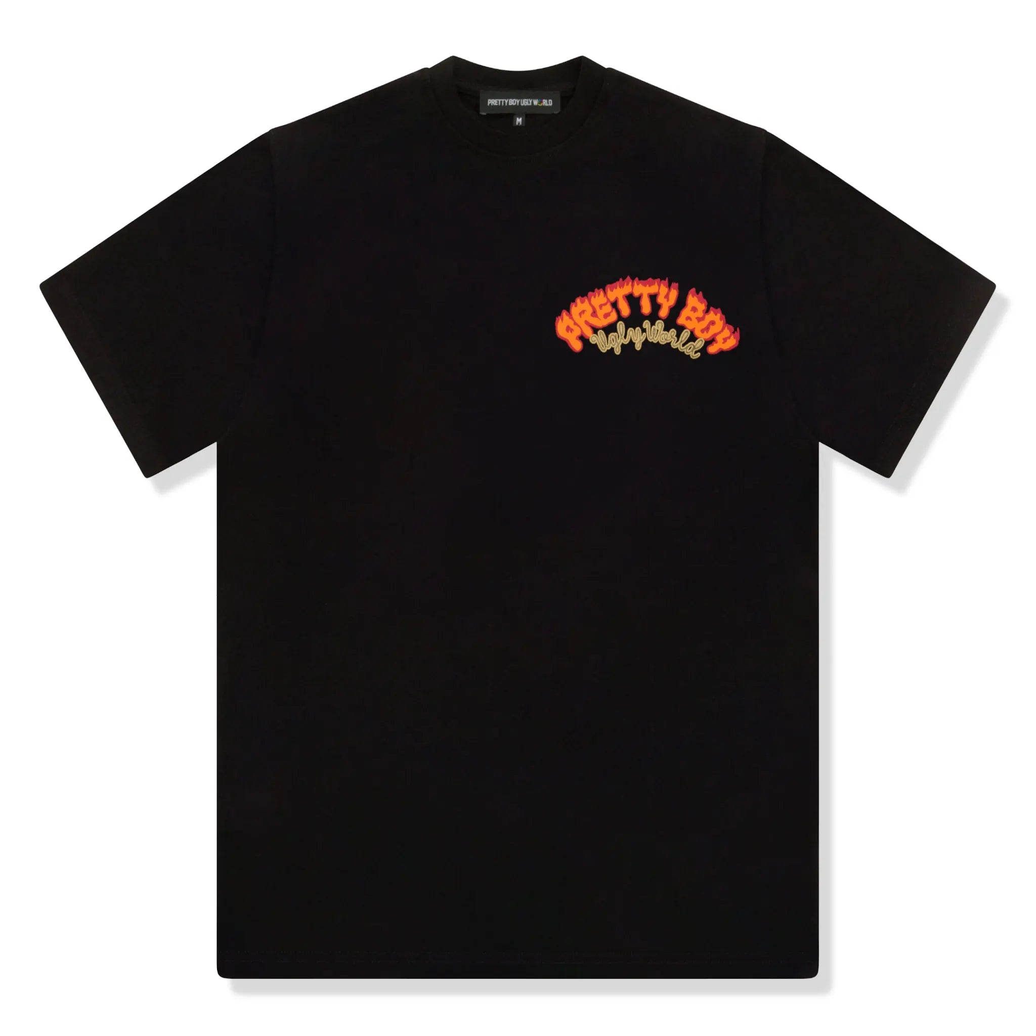 Front View of Pretty Boy Ugly World Fire Black T-Shirt 15003350