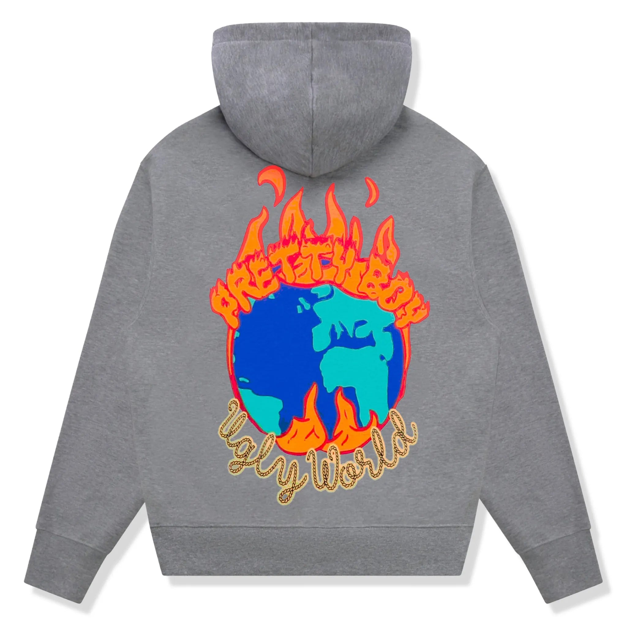 Back View of Pretty Boy Ugly World Fire Grey Hoodie 310125470