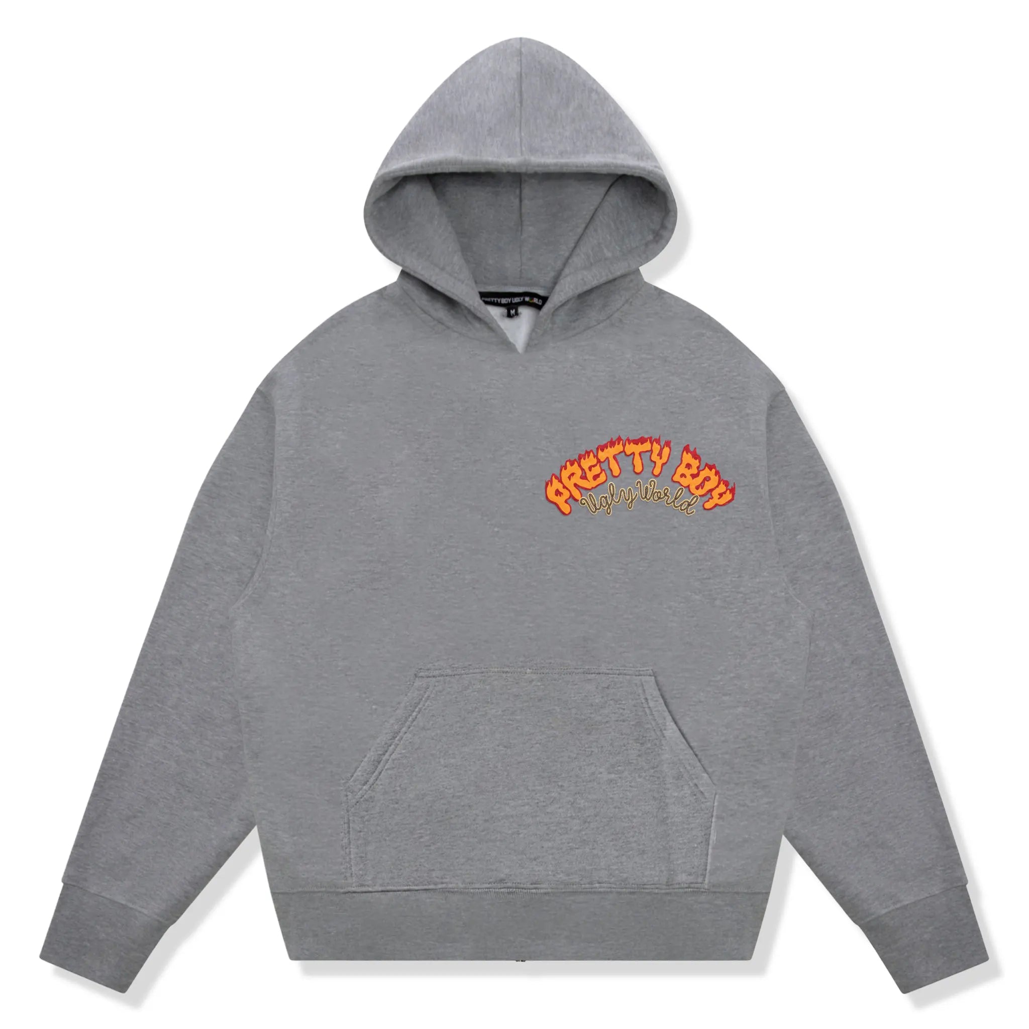 Front View of Pretty Boy Ugly World Fire Grey Hoodie 310125470