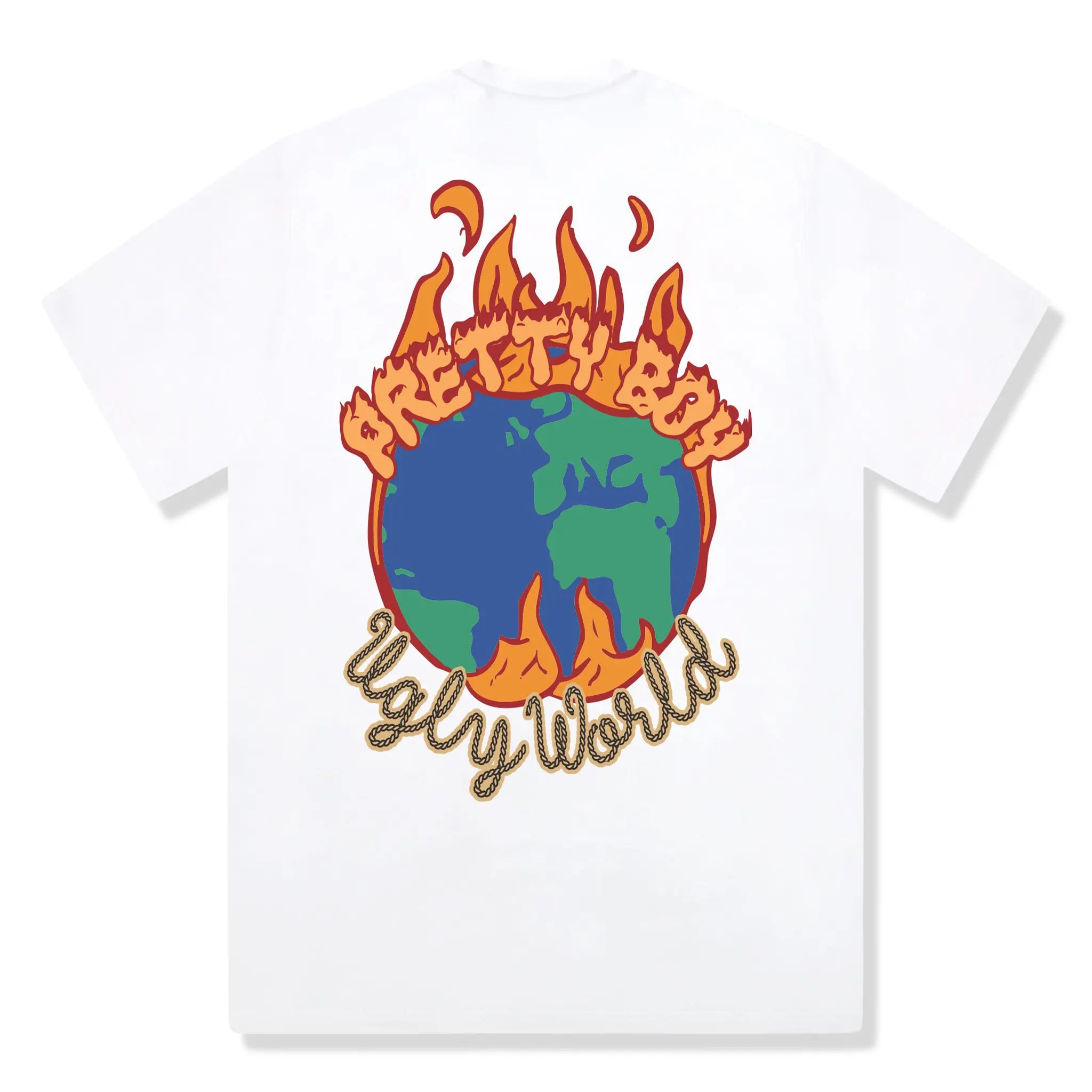Back View of Pretty Boy Ugly World Fire White T-Shirt 15001350