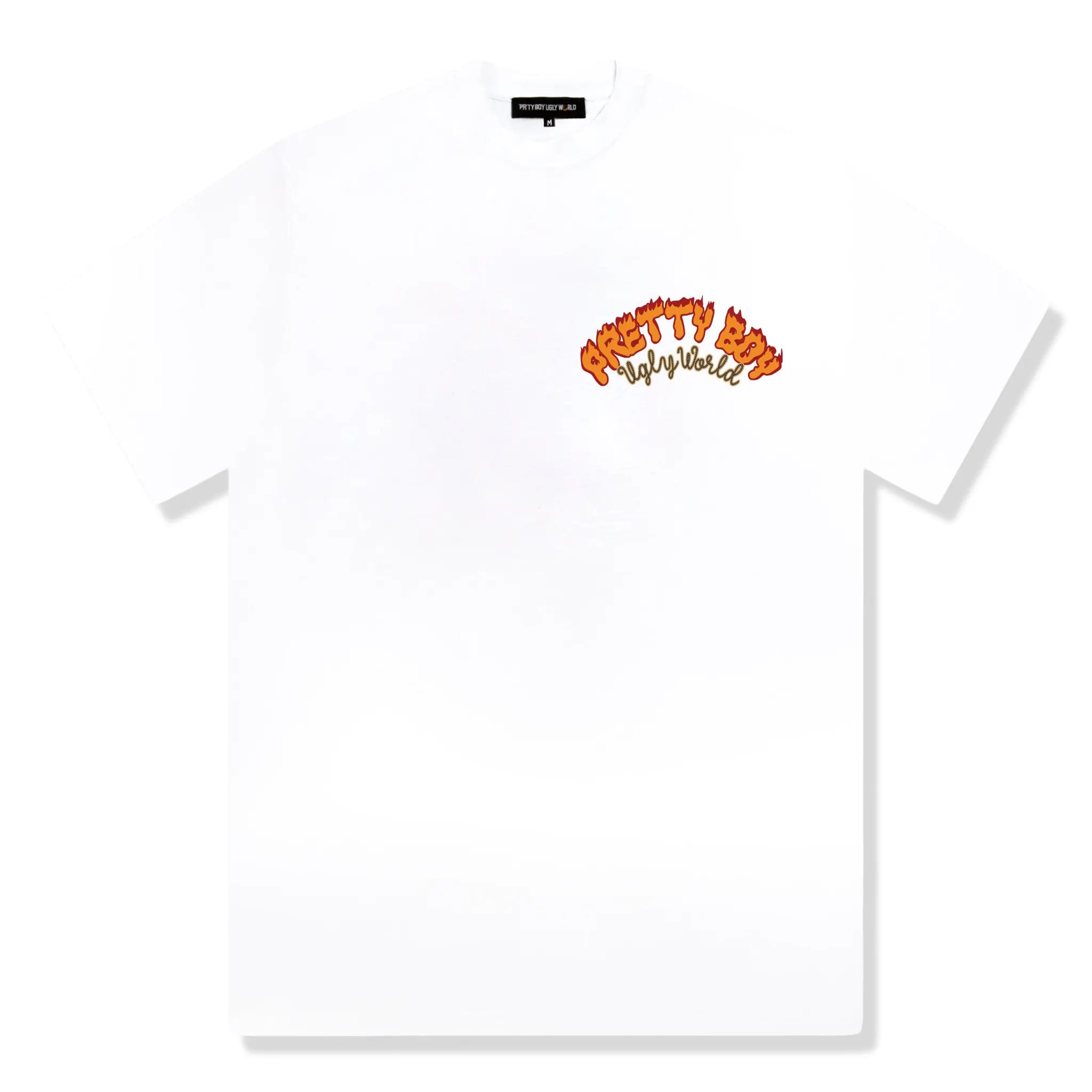 Front View of Pretty Boy Ugly World Fire White T-Shirt 15001350