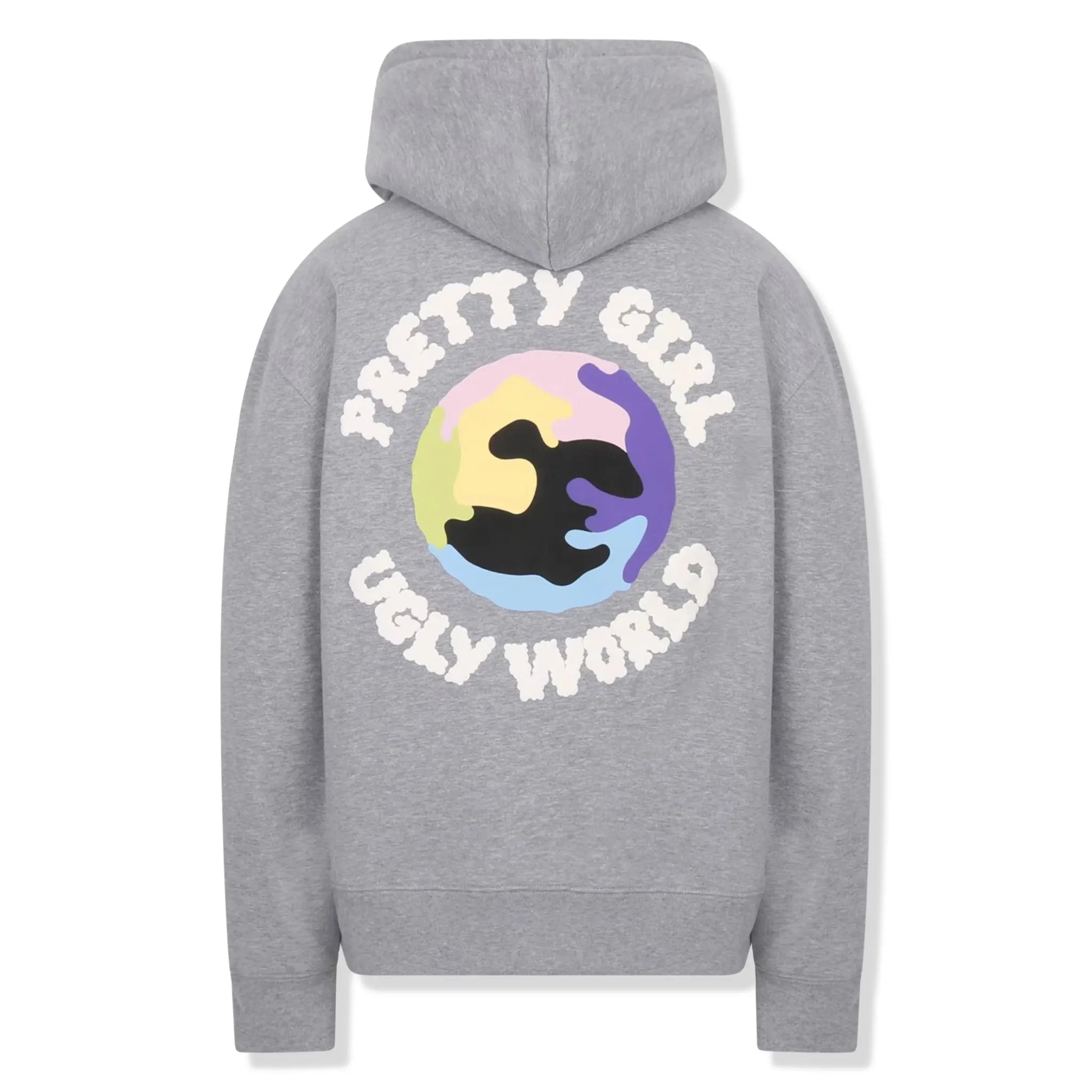 Back View of Pretty Girl Ugly World Zip-Up Grey Hoodie (W) 504502350
