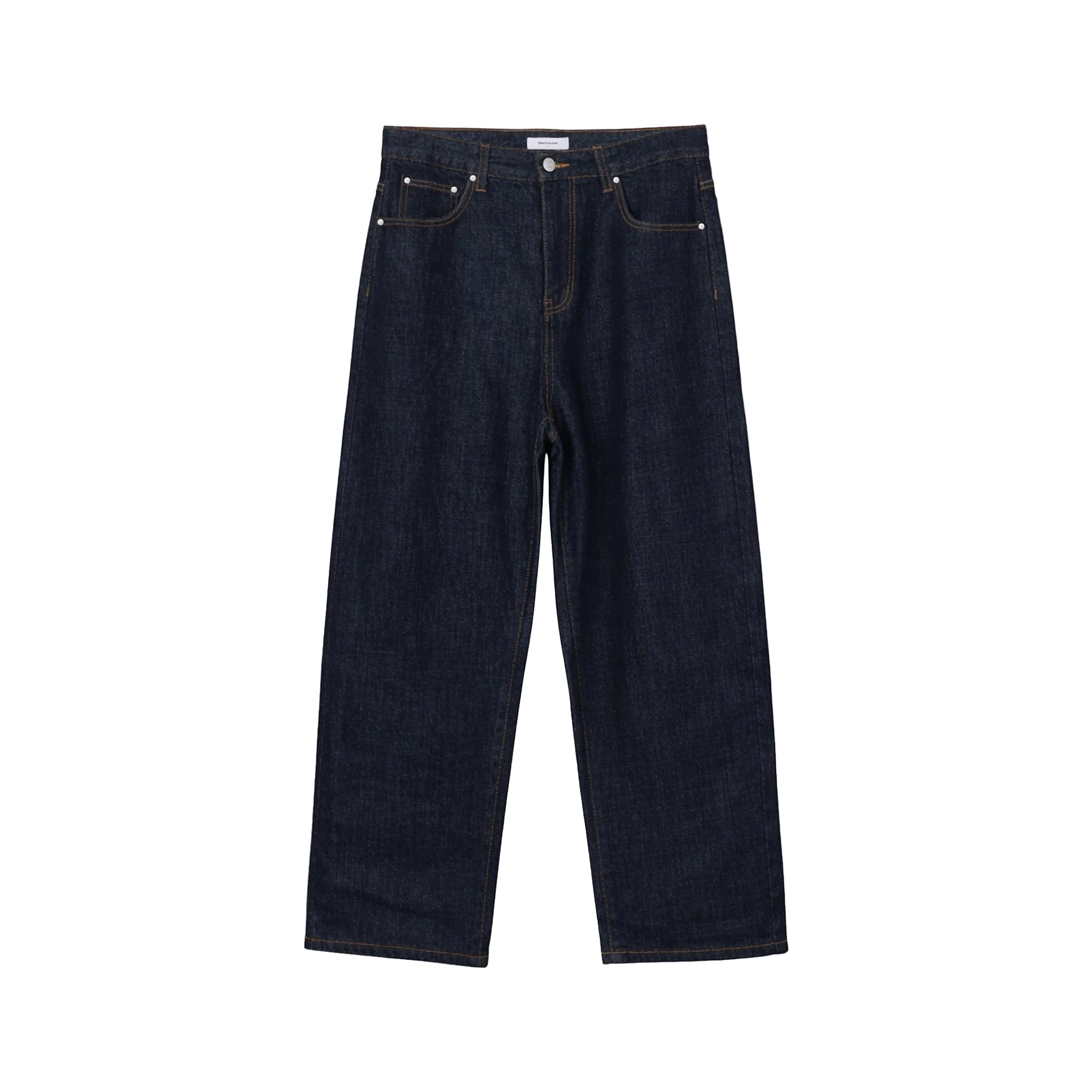Front view of Destructive Relaxed Denim Raw Jeans