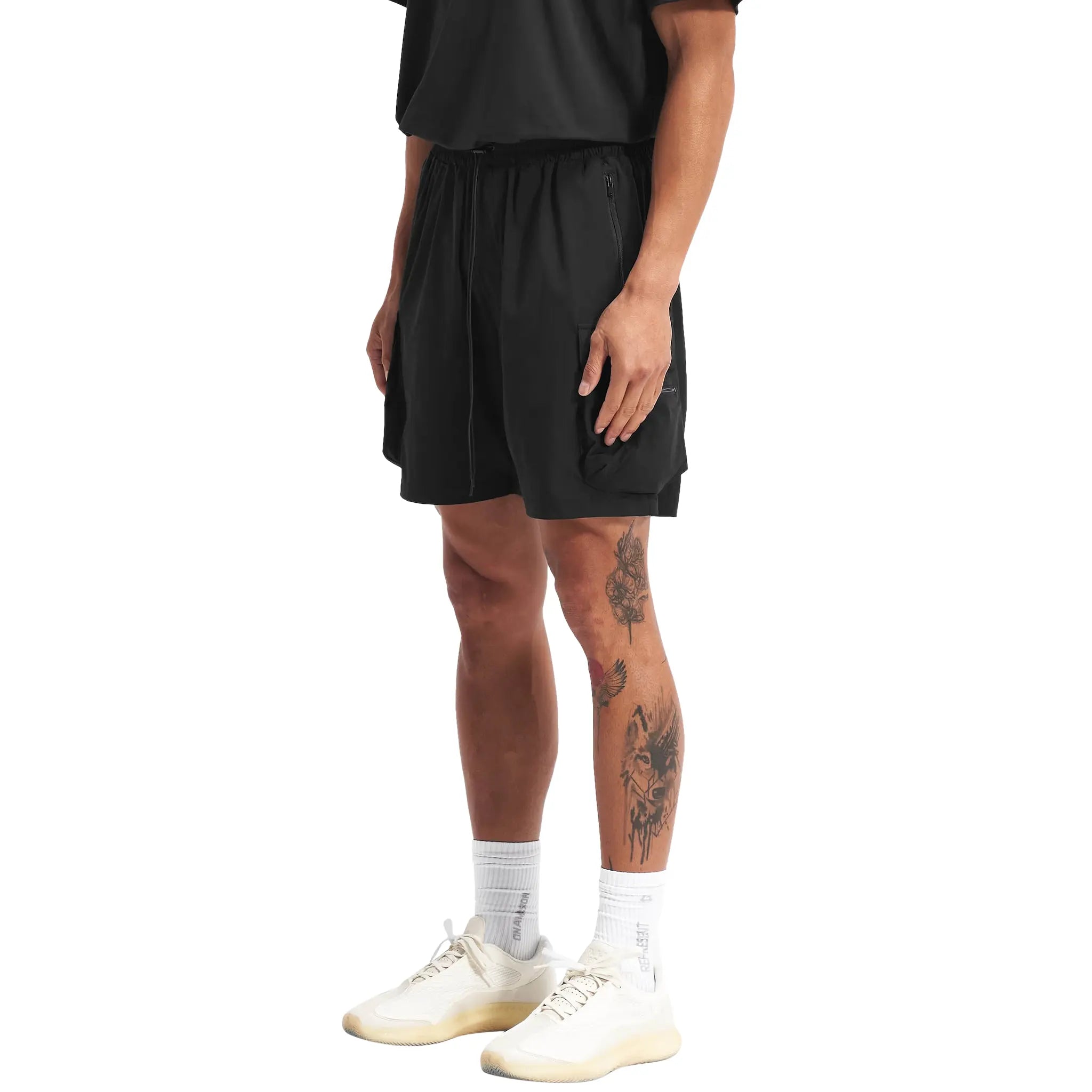 Front Side view of Represent 247 Black Shorts M09048-01
