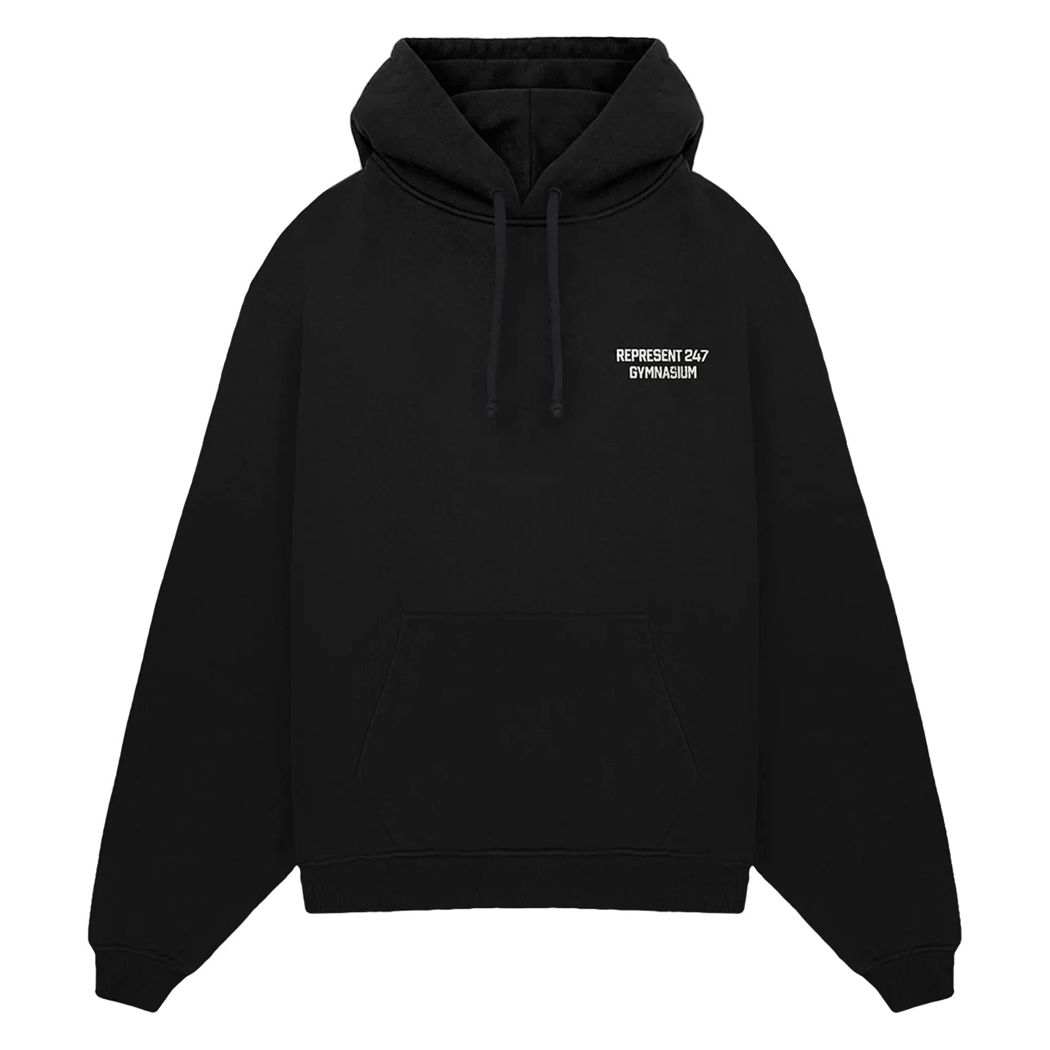 Front view of Represent 247 Gymnasium Boxy Black Hoodie 247M4101-171