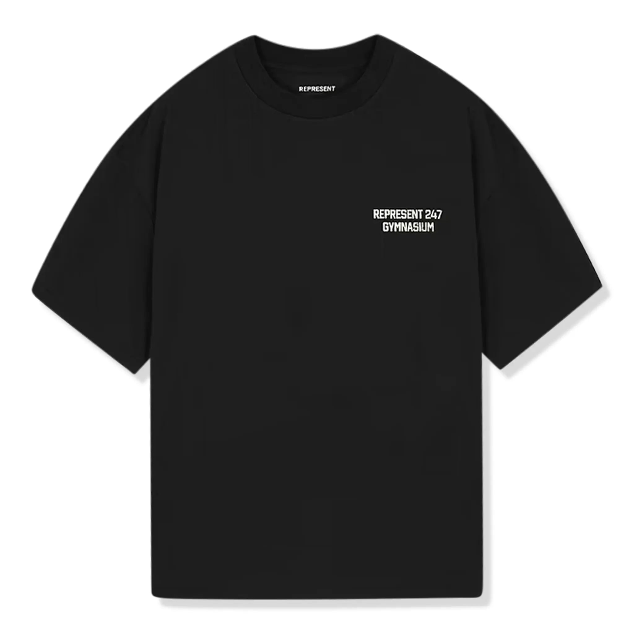 Front view of Represent 247 Gymnasium Off Black T Shirt 247M4105-171