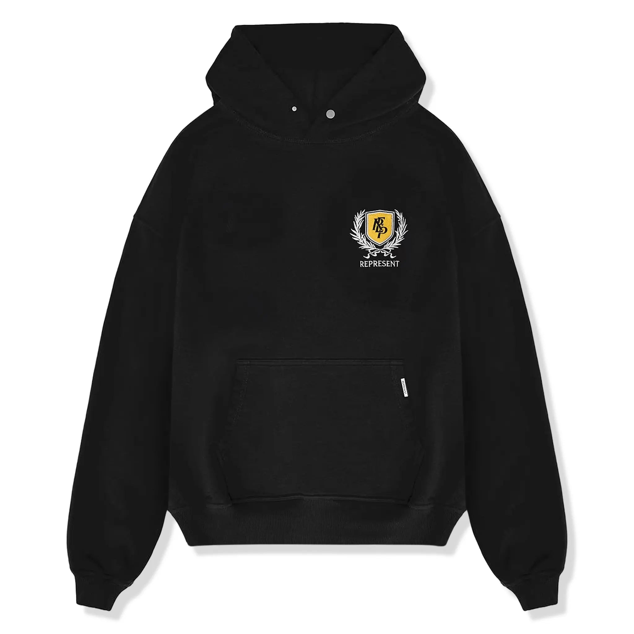 Front View of Represent Crest Black Hoodie MLM41067-06