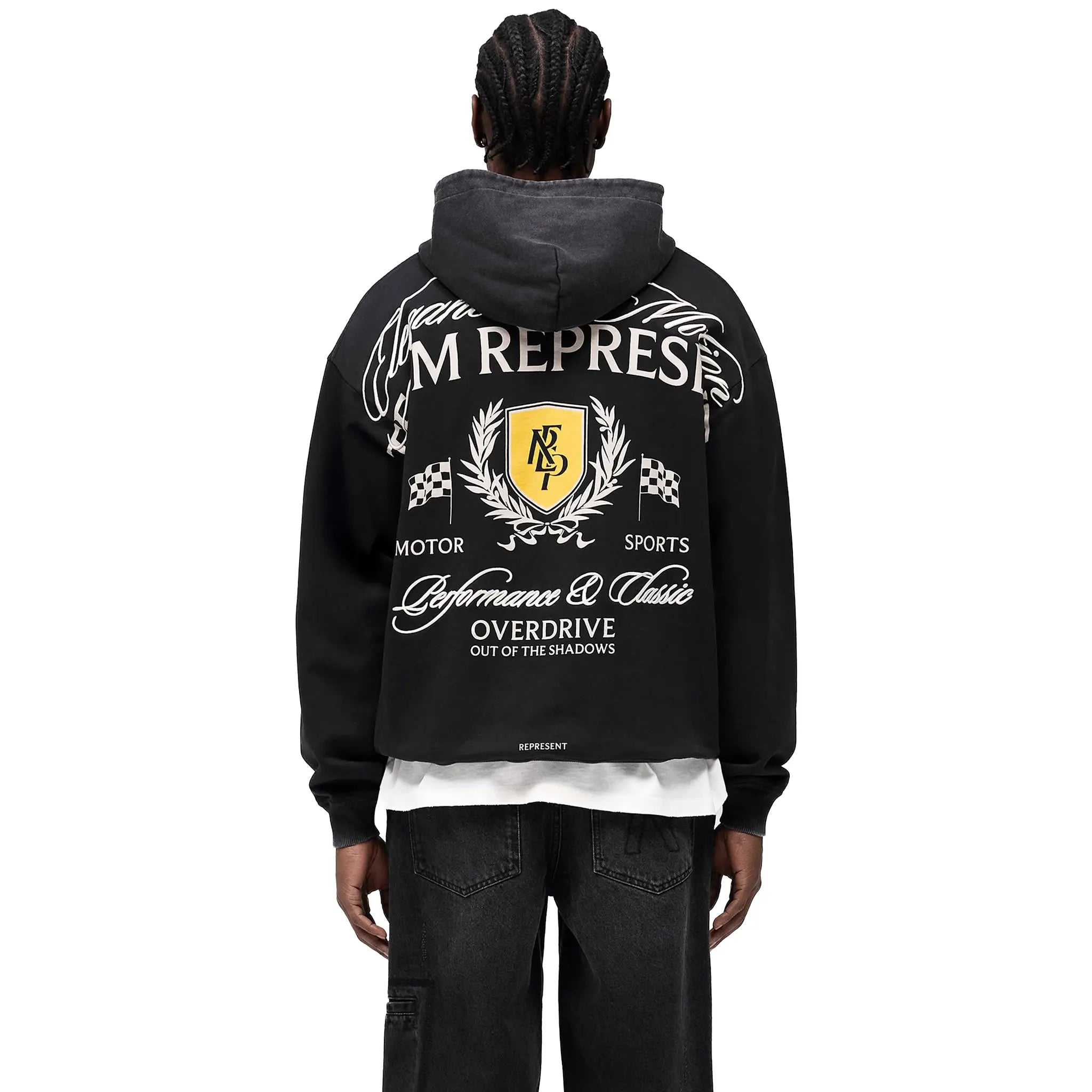 Back Model View of Represent Crest Black Hoodie MLM41067-06