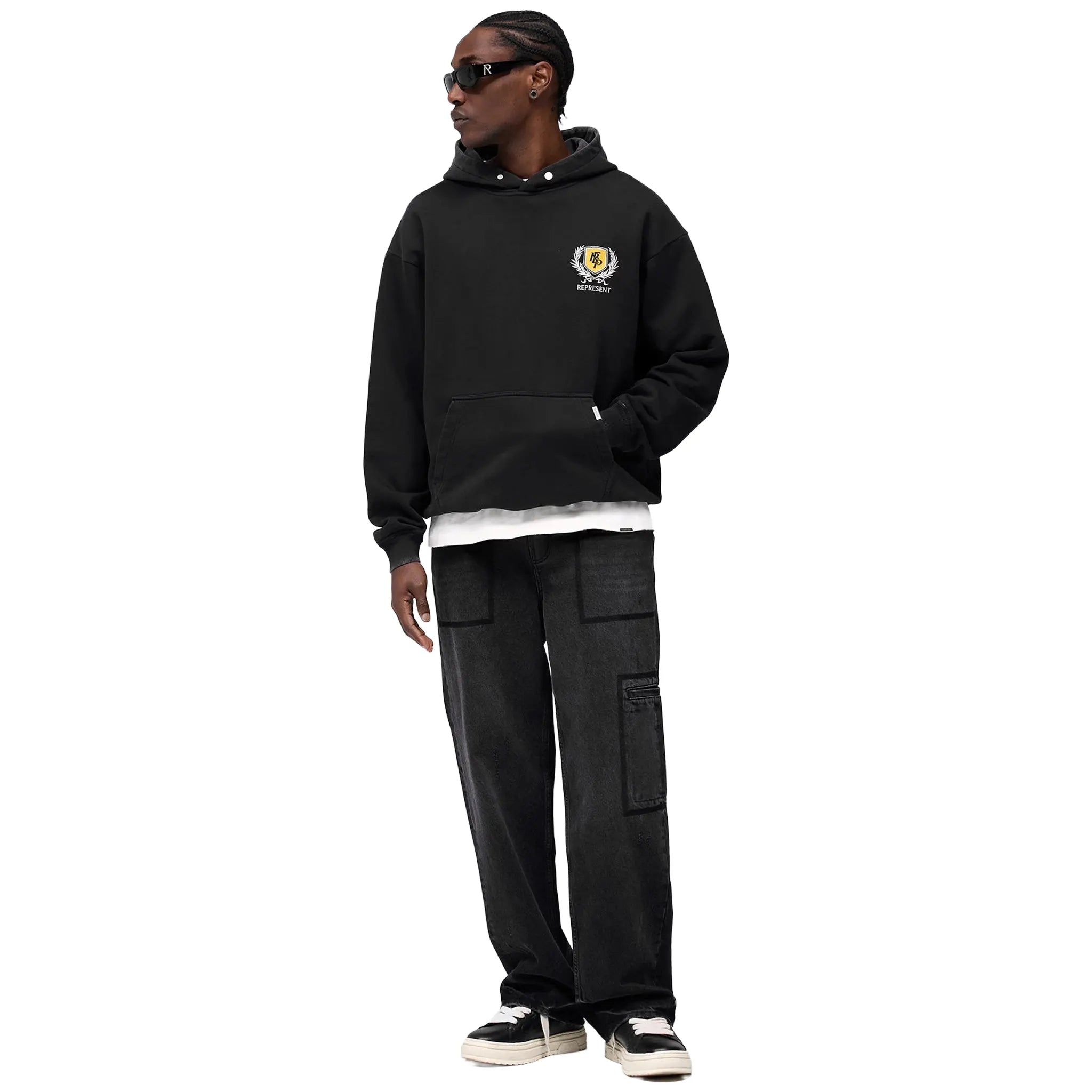 Full Model View of View of Represent Crest Black Hoodie MLM41067-06