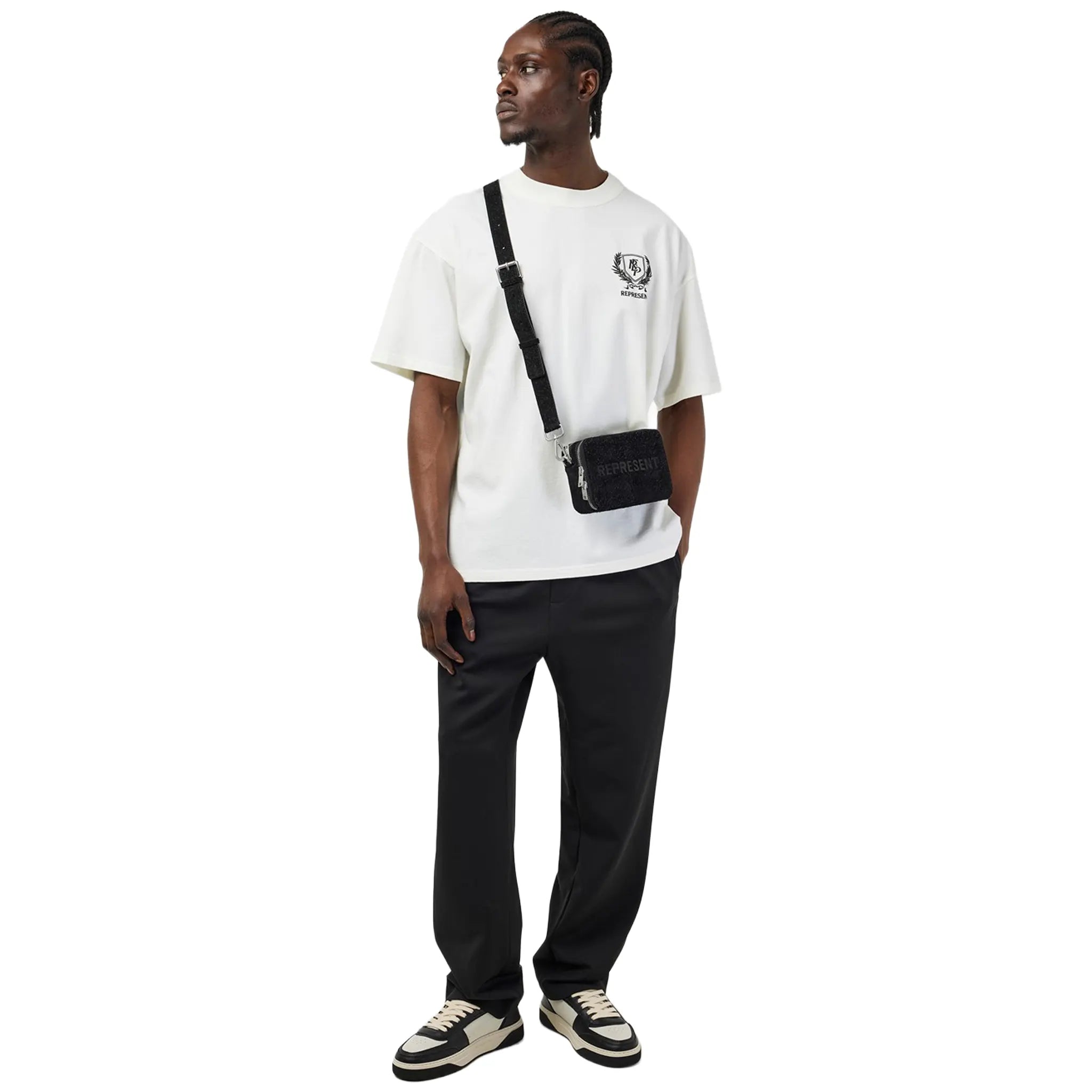 Model Front View of Represent Crest White T Shirt MLM41069-72