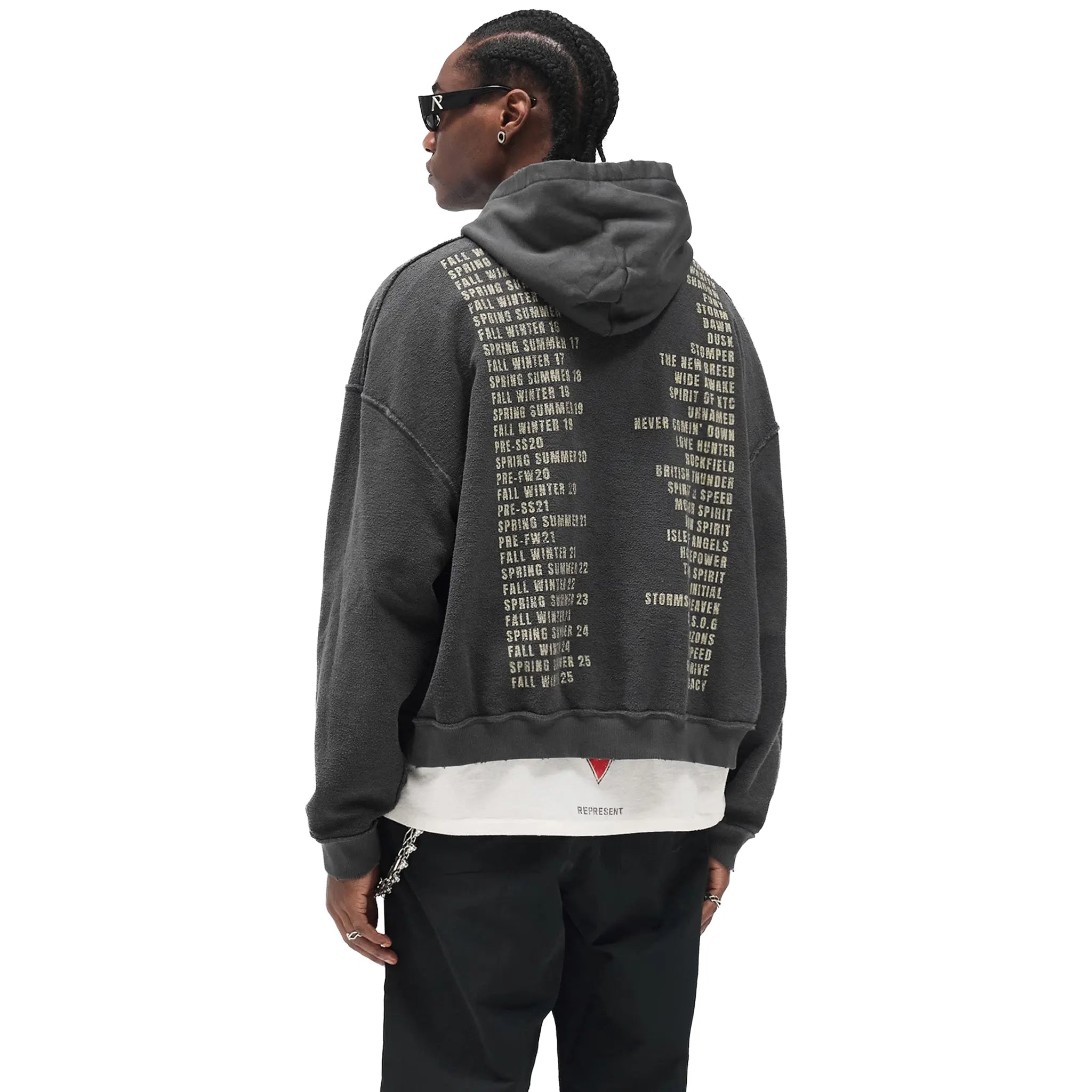 Back View of Represent Living Legacy Tour Reversible Grey Hoodie MLM100366-46