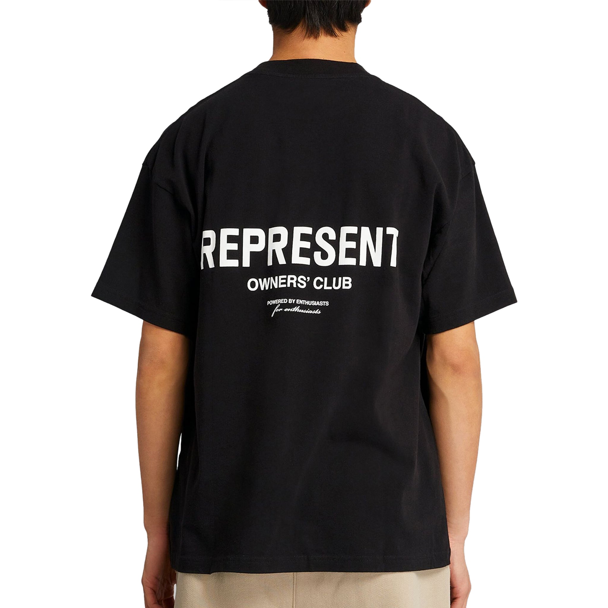 Model back view of Represent Owners Club Black T Shirt M05149-01