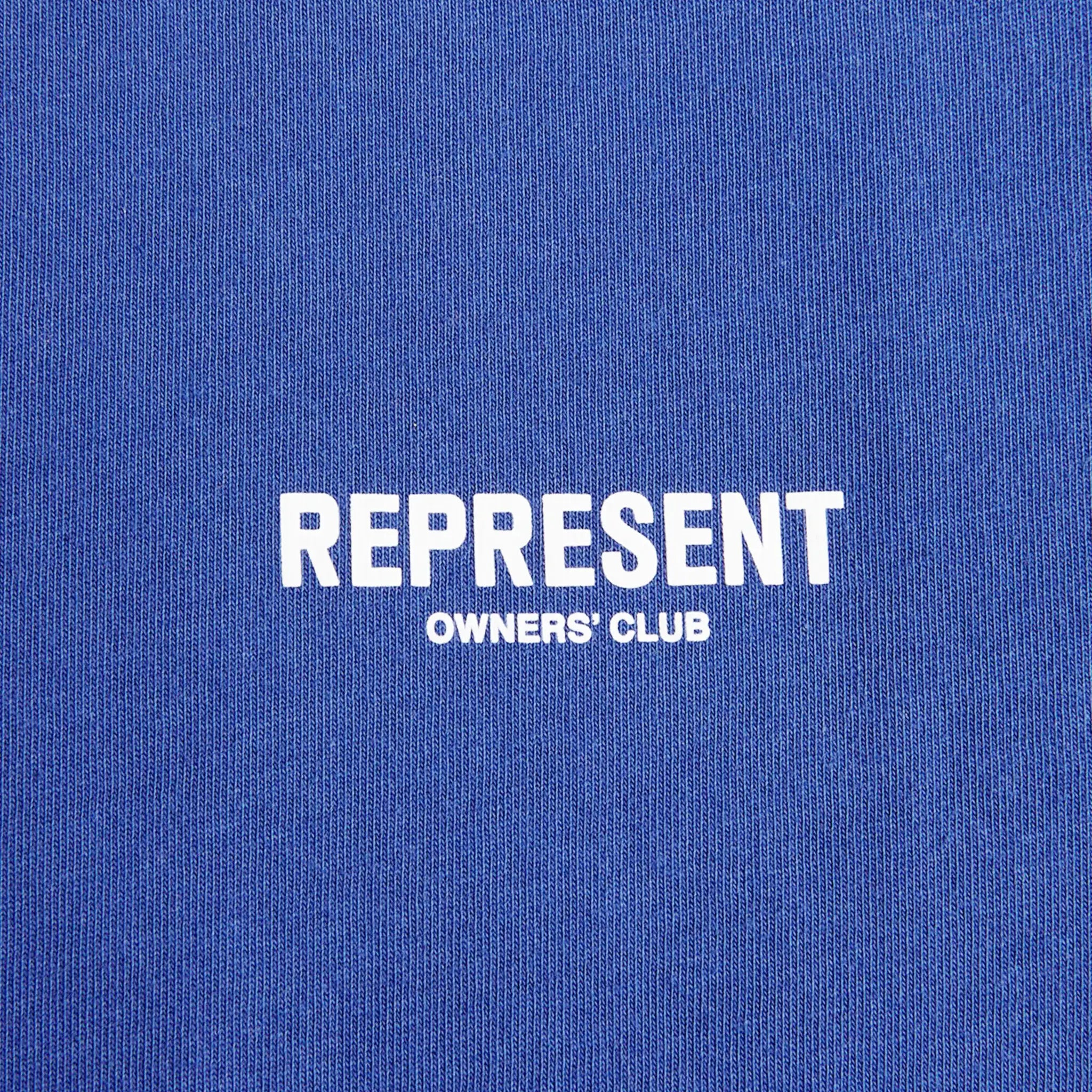 Chest logo back view of Represent Owners Club Cobalt T Shirt M05149-01